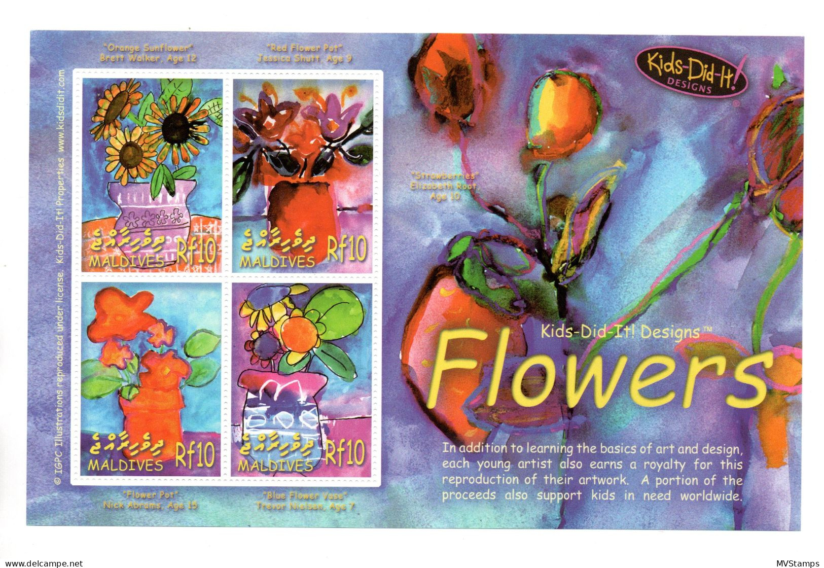 Maldives 2006 Sheet Children Paintings/flowers (Michel 4496/99) MNH - Malediven (1965-...)