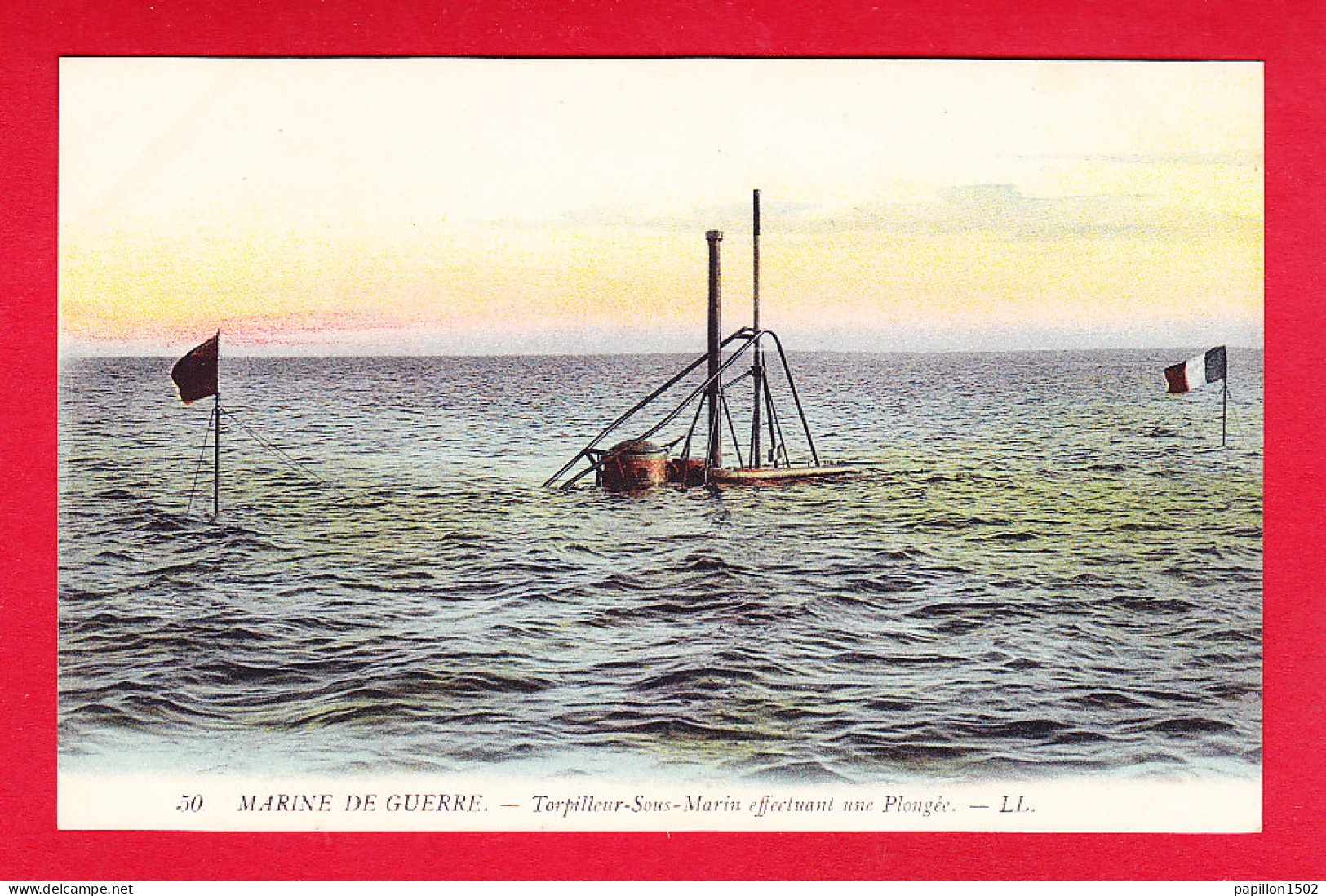 Bateaux-195P126  Marine De Guerre, Torpilleur Sous-marin Effectuant Une Plongée, Cpa Colorisée BE - Sous-marins