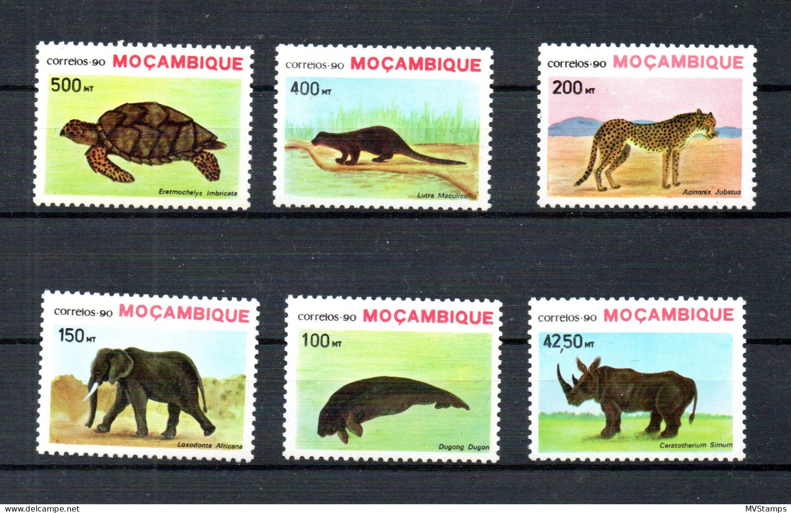 Mozambique 1990 Set Animal (Turtle/Rino/Dugong) Stamps (Michel 1209/14) Nice MNH - Mosambik