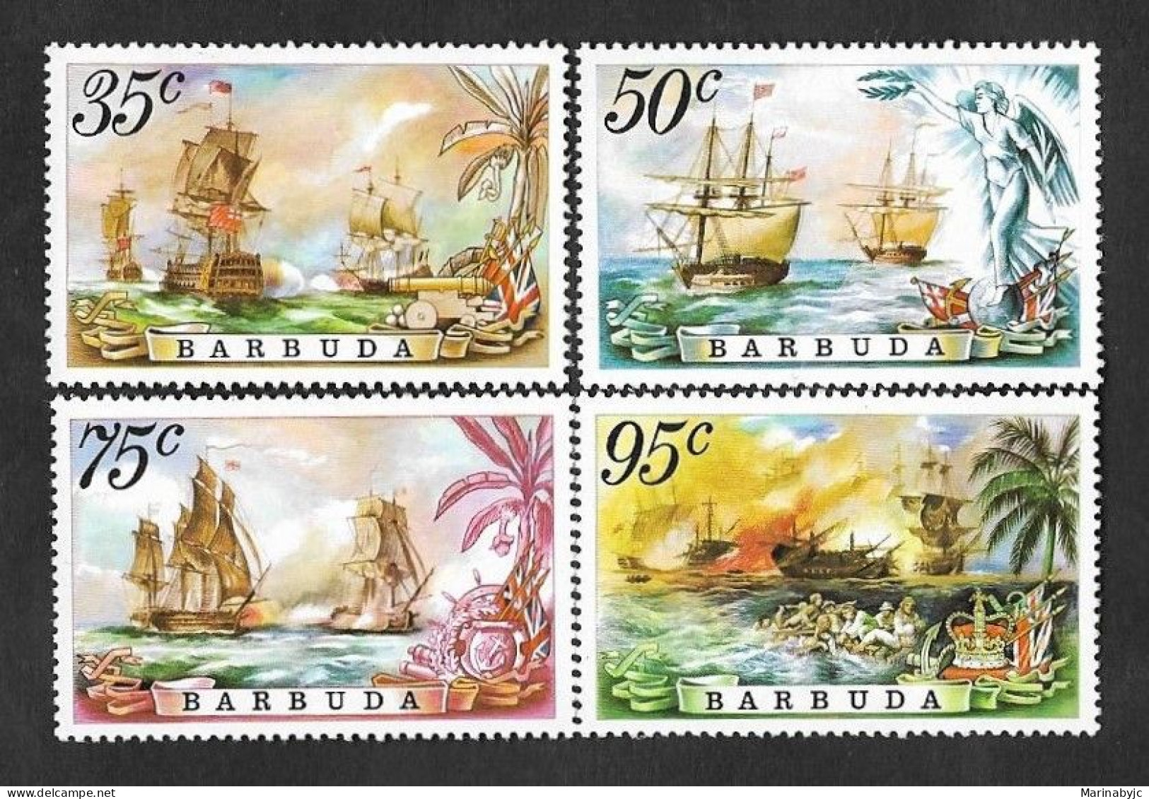 SE)1975 BARBUDA  FROM THE BOAT SERIES, BATTLE OF THE SAINTS, 4 STAMPS MNH - Antigua Und Barbuda (1981-...)