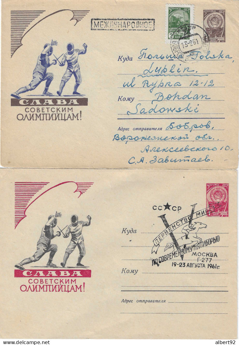 1960 Jeux Olympiques De Rome: 2 Entiers+ Postaux D'URSS Escrime (tarif Intérieur/ Inter)+ Championnat Monde Equitation - Sommer 1976: Montreal