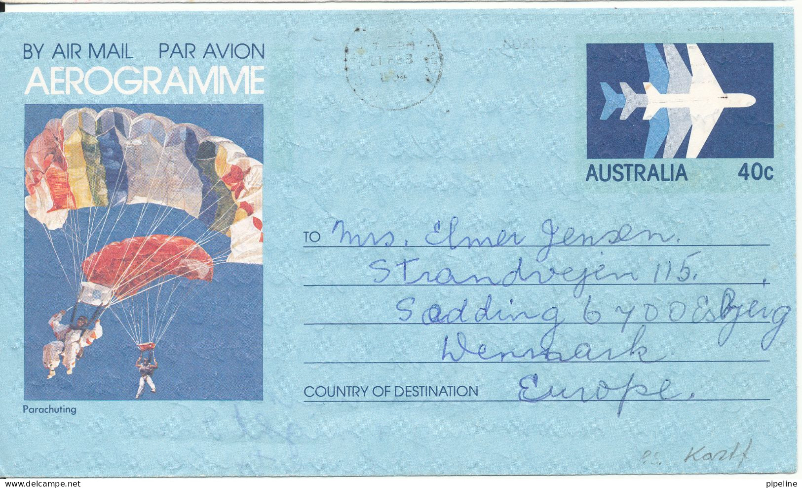 Australia Aerogramme Sent To Denmark 21-2-1984 - Aérogrammes