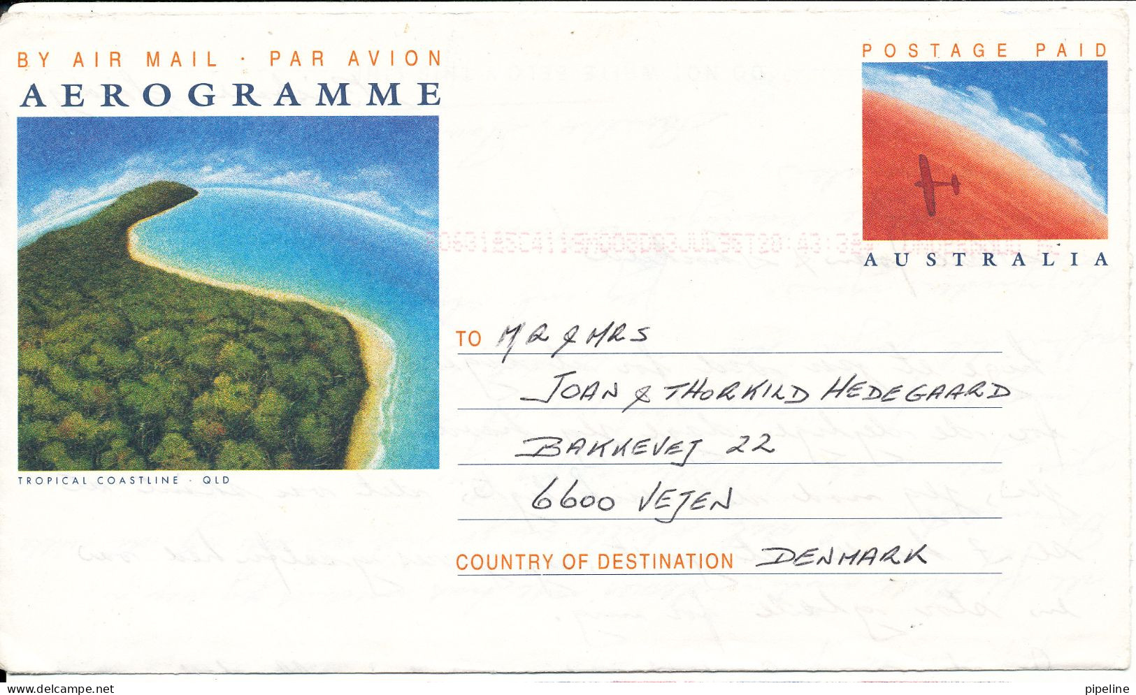 Australia Aerogramme Sent To Denmark Brisbane 3-1-1995 - Luchtpostbladen