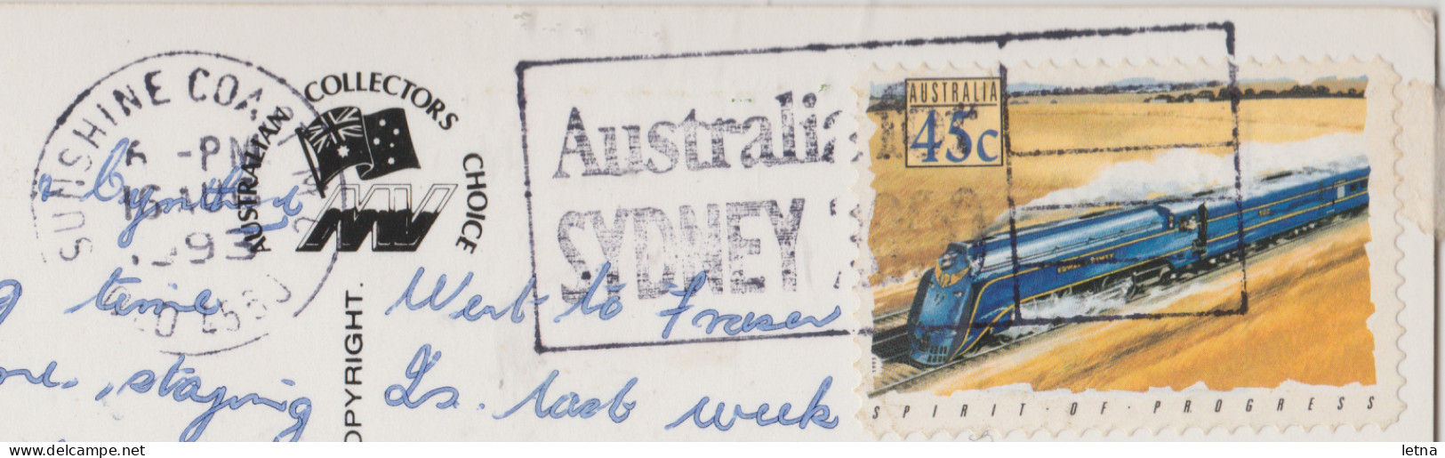 Australia QUEENSLAND QLD Surf Fishing Overprinted TOWNSVILLE Murray Views W511 Postcard 1993 Pmk 45c Train Stamp - Townsville