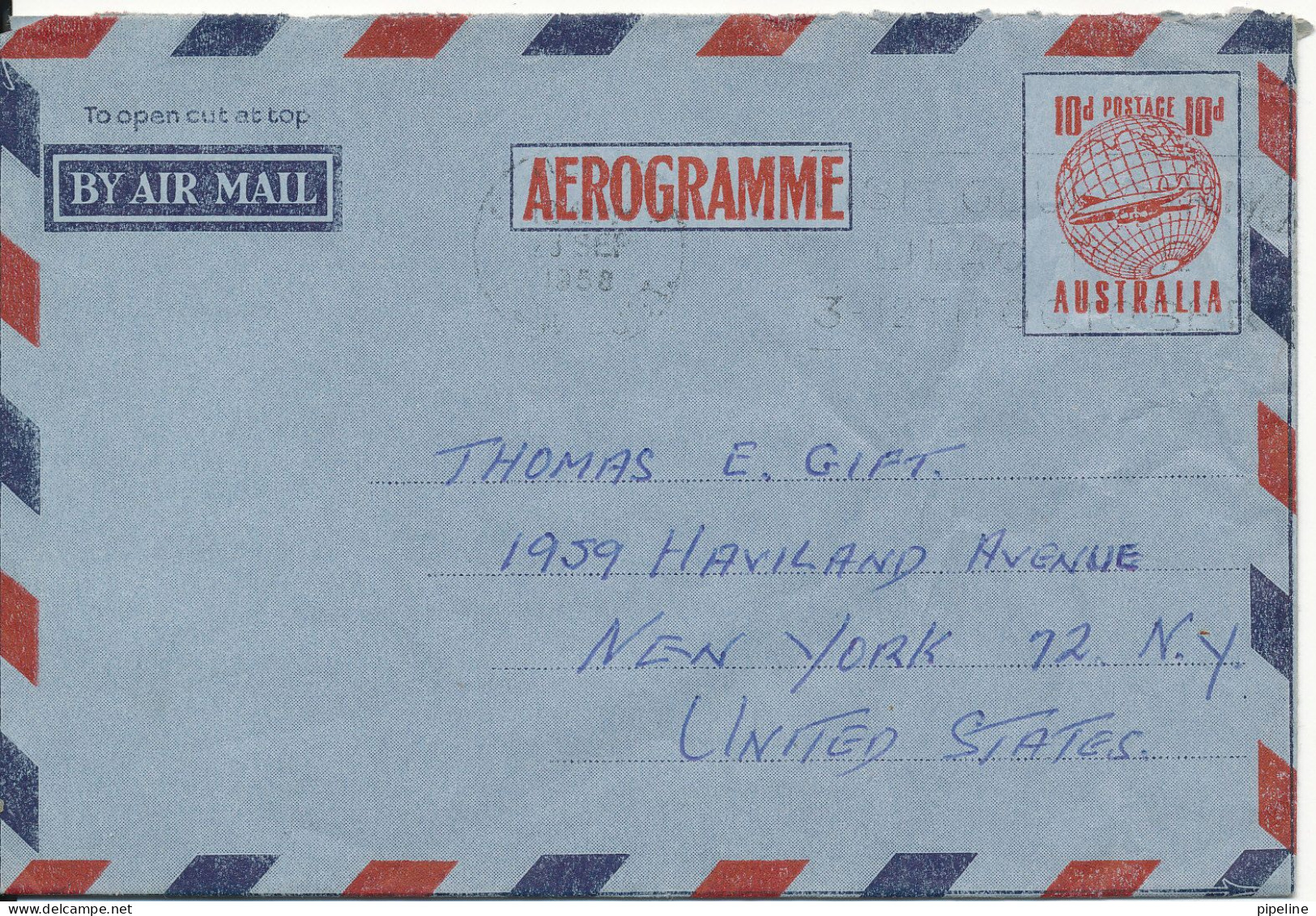 Australia Aerogramme Sent To USA 22-9-1958 - Aerogrammi