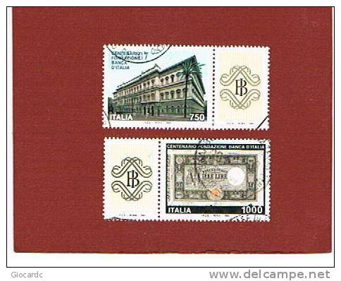 ITALIA REPUBBLICA - UN 2108.2109   -1993 CENTENARIO BANCA D'ITALIA  (COMPLET SET OF 2 STAMPS WITH LABEL) - USED - 1991-00: Oblitérés