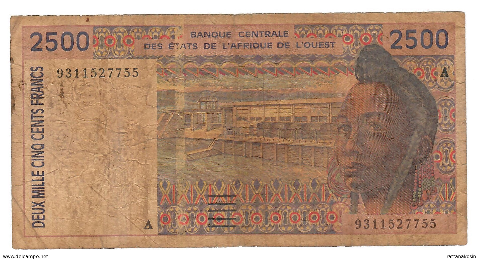 W.A.S. IVORY COST P112Ab 2500 FRANCS (19)93 1993  FINE - West African States