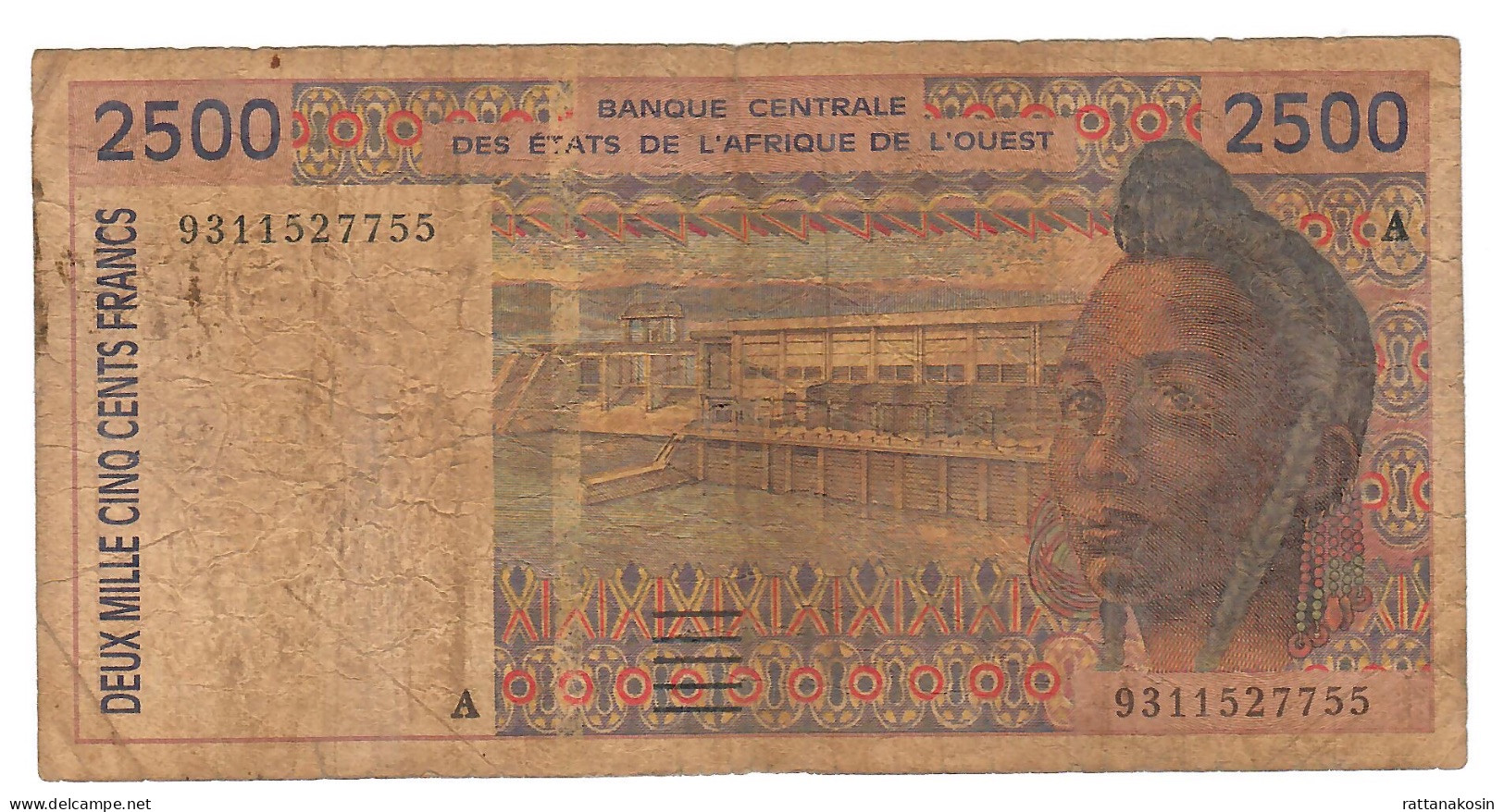 W.A.S. IVORY COST P112Ab 2500 FRANCS (19)93 1993  FINE - États D'Afrique De L'Ouest