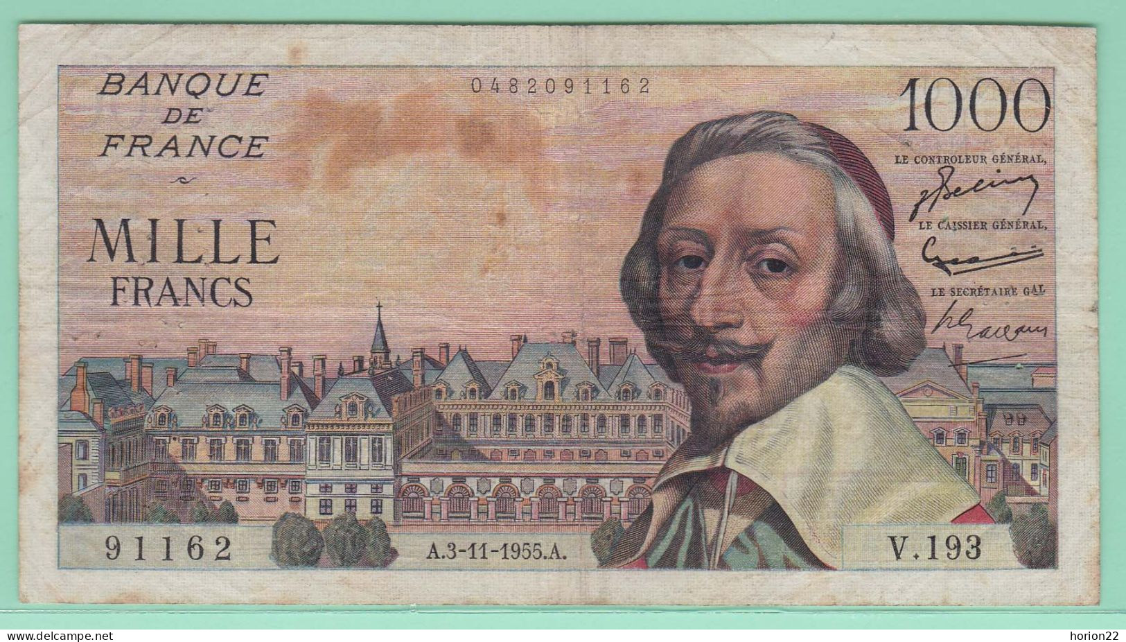 1000 FRANCS RICHELIEU A 3 11 1955 A 91162 V 193 - 1 000 F 1953-1957 ''Richelieu''