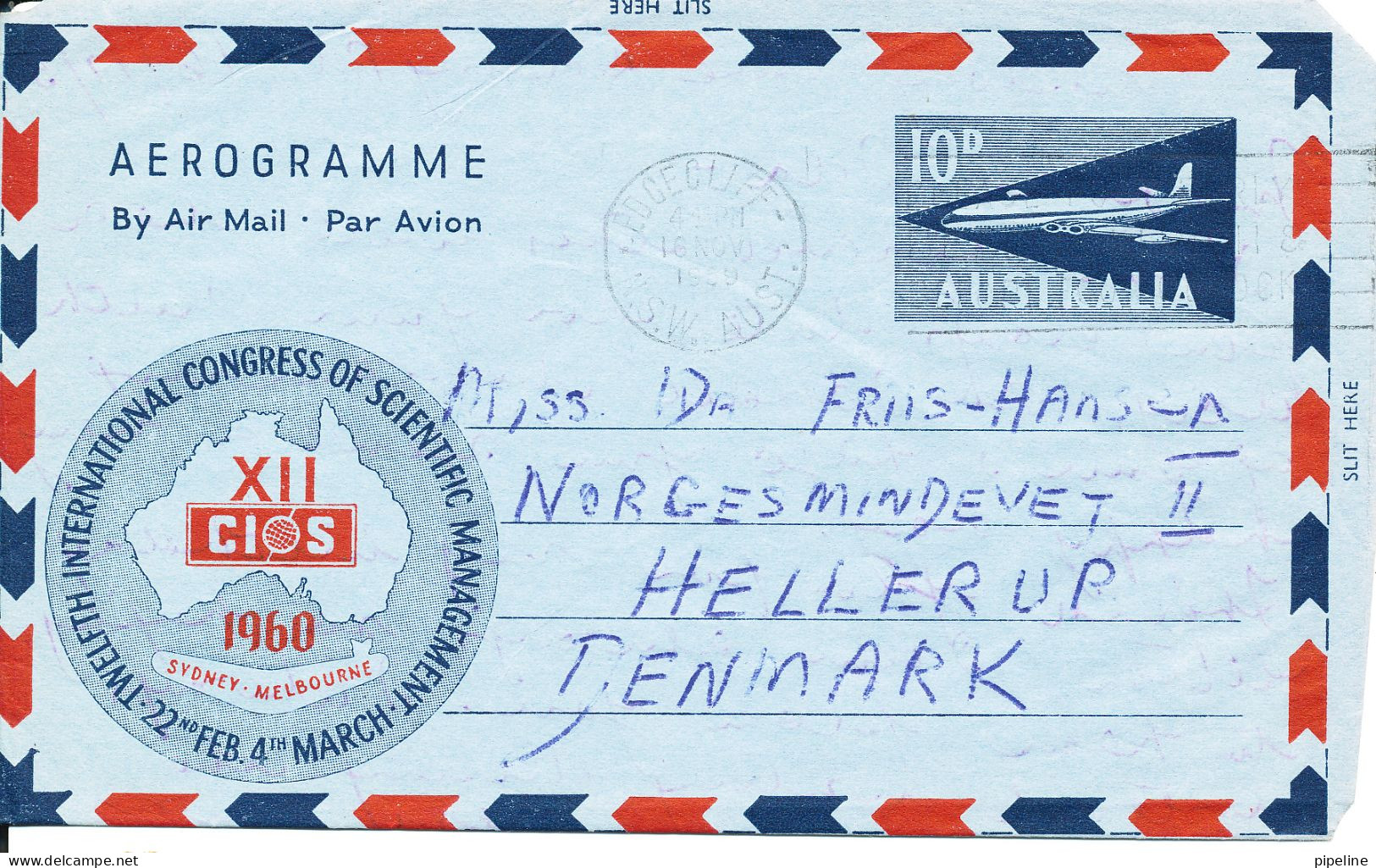 Australia Aerogramme Sent To Denmark 18-11-1960 - Aerogrammi