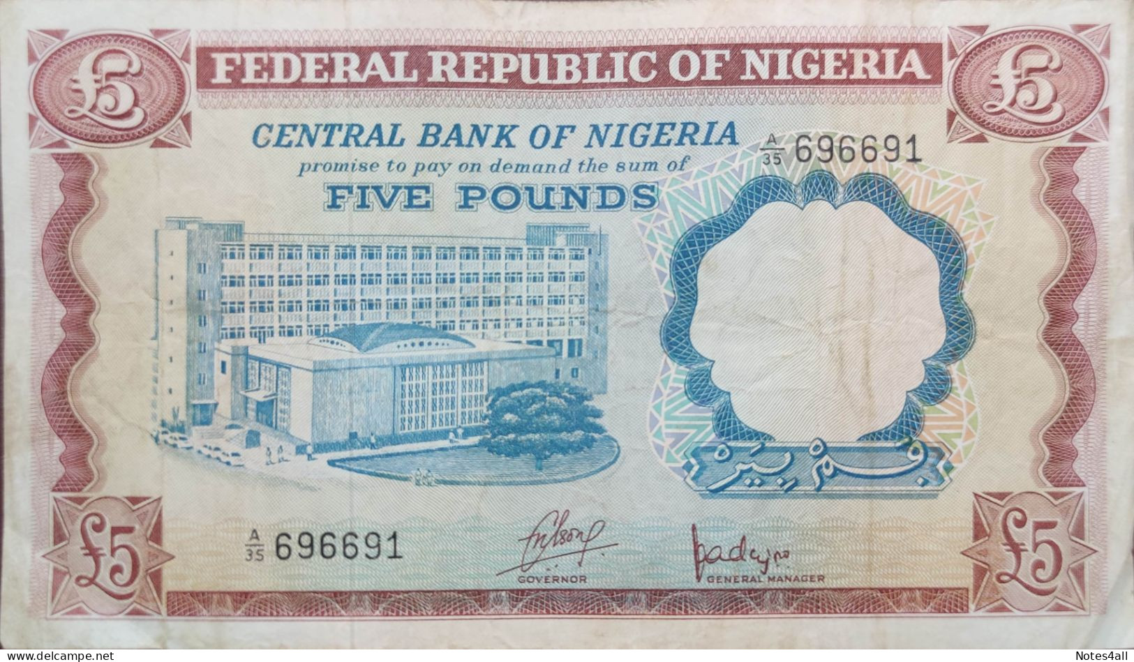 NIGERIA 5 POUNDS 1968 P-13a VF++ SERIES 35 - Nigeria