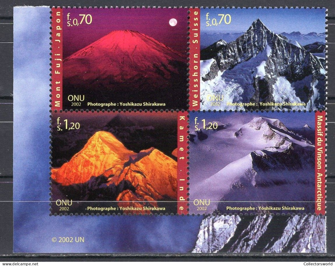 United Nations UN Geneva Serie 4v 2002 In Block Int Year Of The Mountain Mount Fuji - Vinson Massif Antarctica MNH - Neufs
