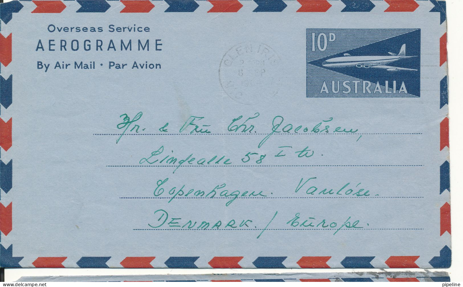 Australia Aerogramme Sent To Denmark Melbourne 12-8-1964 - Aérogrammes