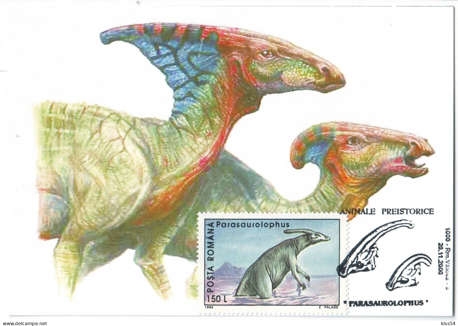 MAX 30 - 144 ANIMAL PREHISTORY - Parasaurolophus, Romania - Maximum Card - 2000 - Préhistoire
