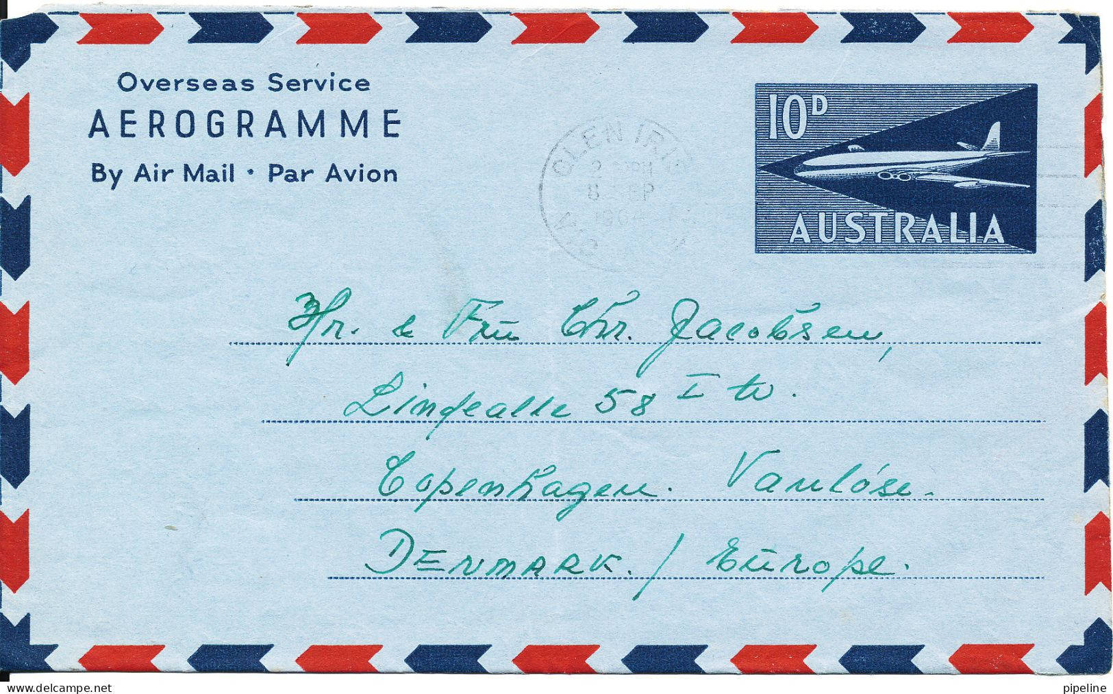 Australia Aerogramme Sent To Denmark 6-9-1964 - Aérogrammes