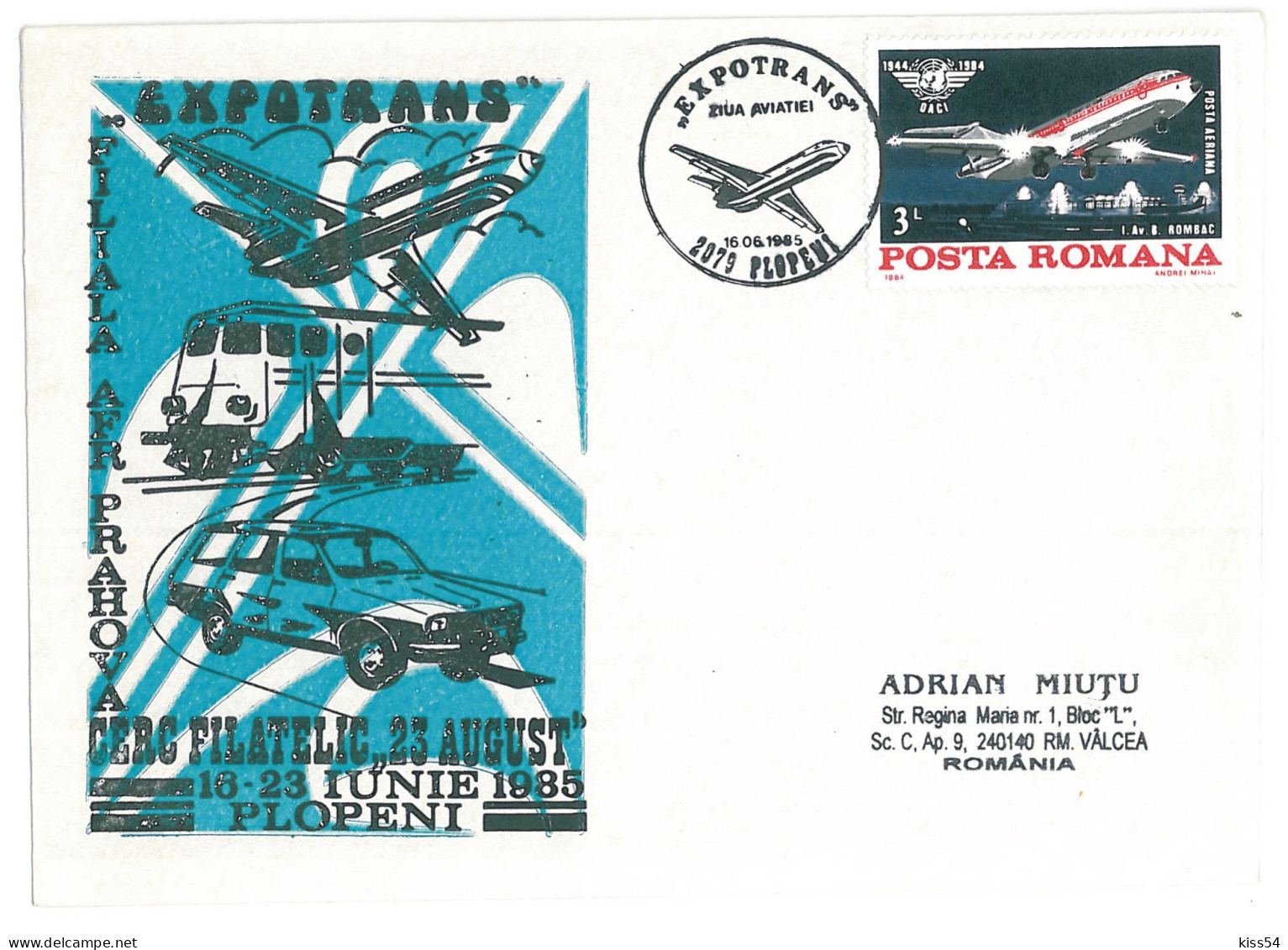 COV 23 - 202 AIRPLANE, Romania - Cover - Used - 1985 - Briefe U. Dokumente