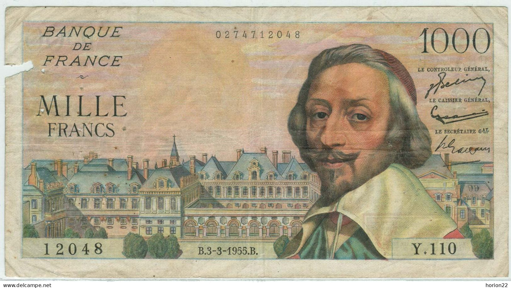 1000 FRANCS RICHELIEU B 3 3 1955 B 12048 Y 110 - 1 000 F 1953-1957 ''Richelieu''