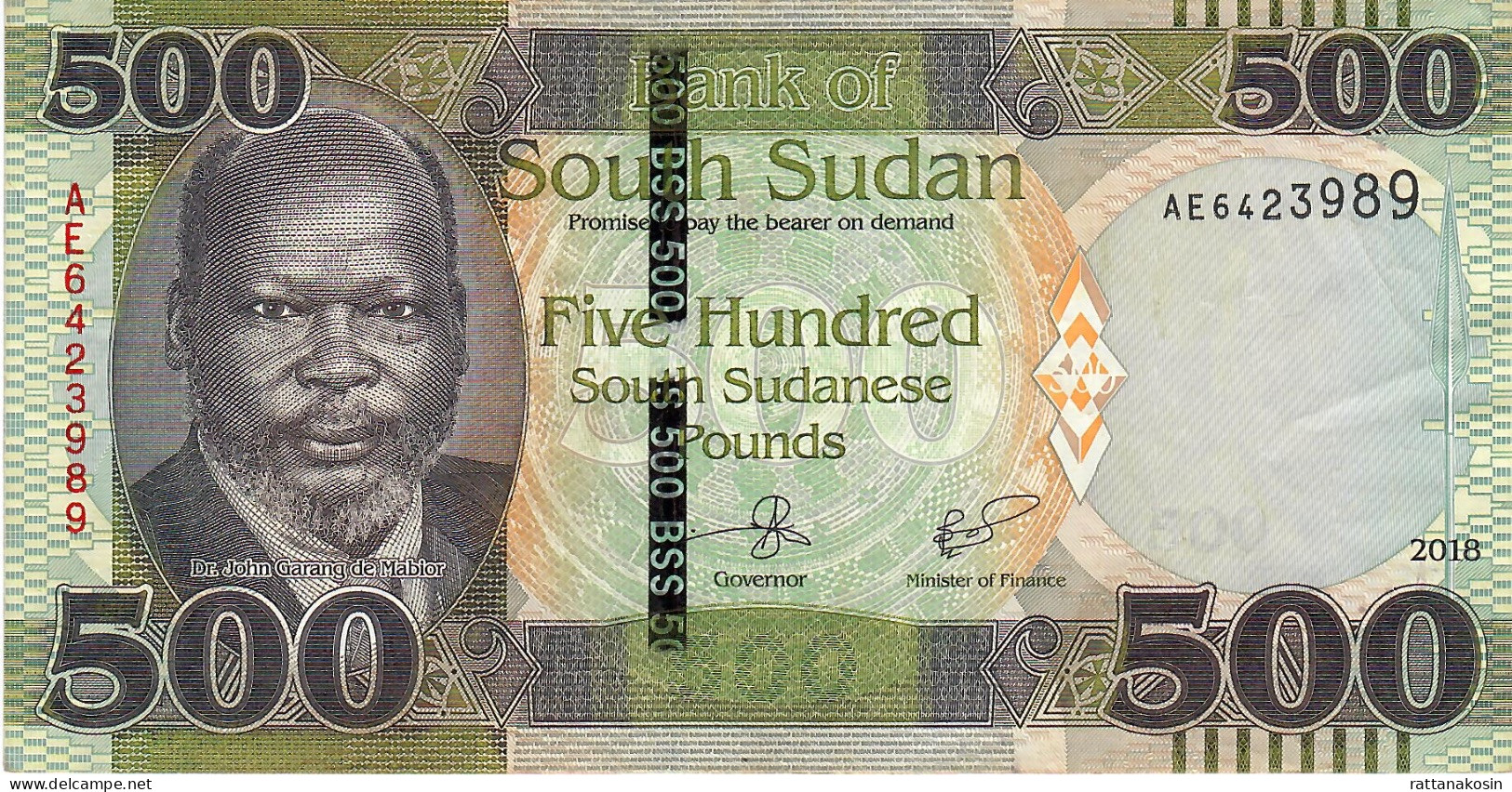 SOUTH SUDAN P16a 500 POUNDS 2018 #AE      VF NO P.h. - Zuid-Soedan