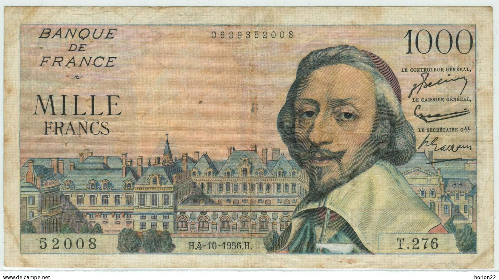 1000 FRANCS RICHELIEU H 4 10 1956 H 52008 T 276 - 1 000 F 1953-1957 ''Richelieu''