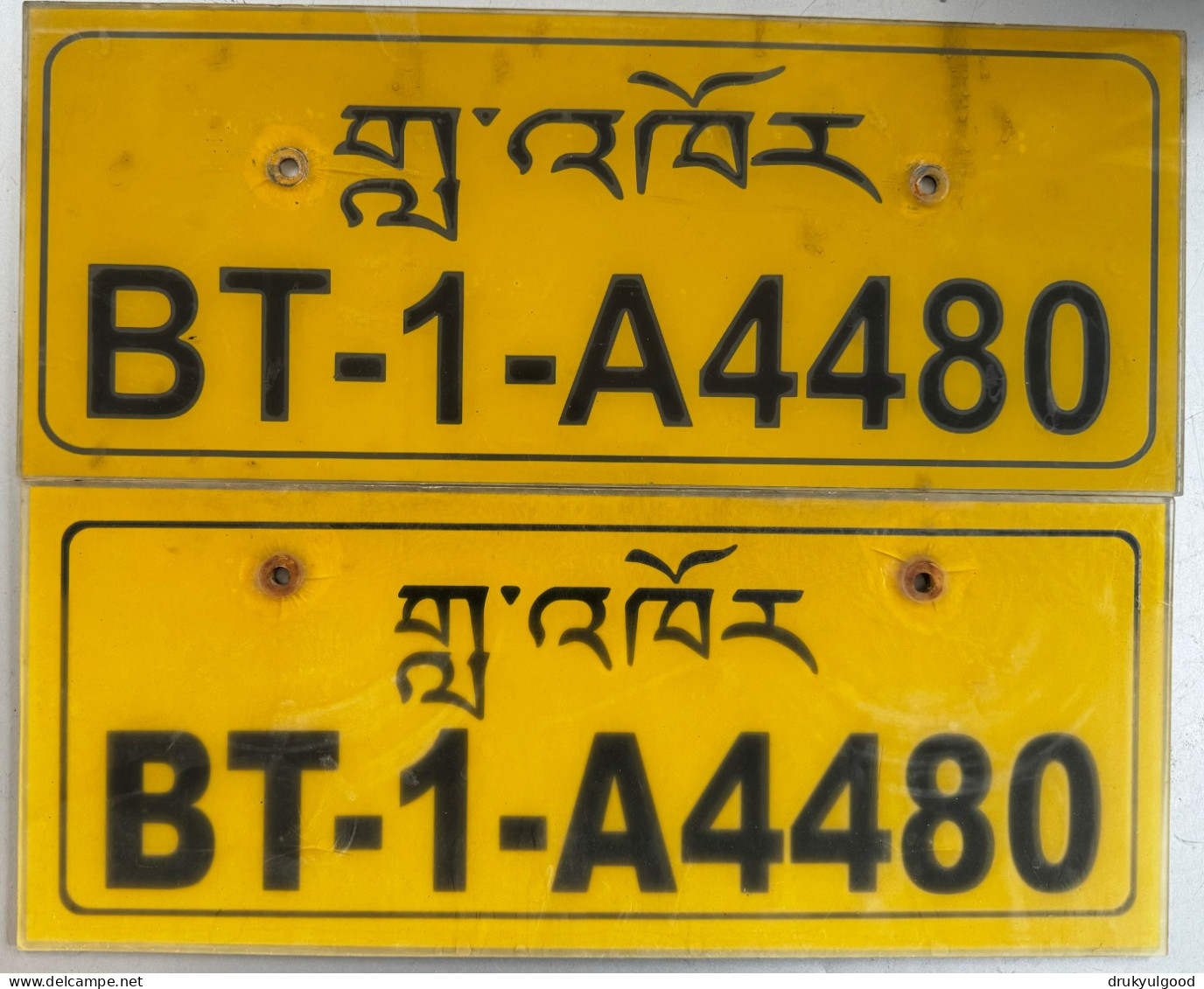 BHUTAN Western Region Taxi Plate On Plastic Pair BT-1-A4480 - Targhe Di Immatricolazione