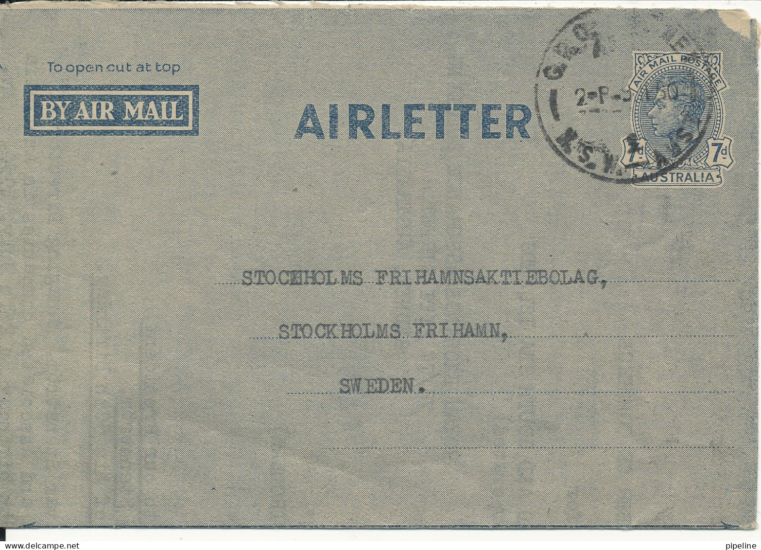 Australia Airletter Aerogramme Sent To Sweden 9-6-1950 - Entiers Postaux
