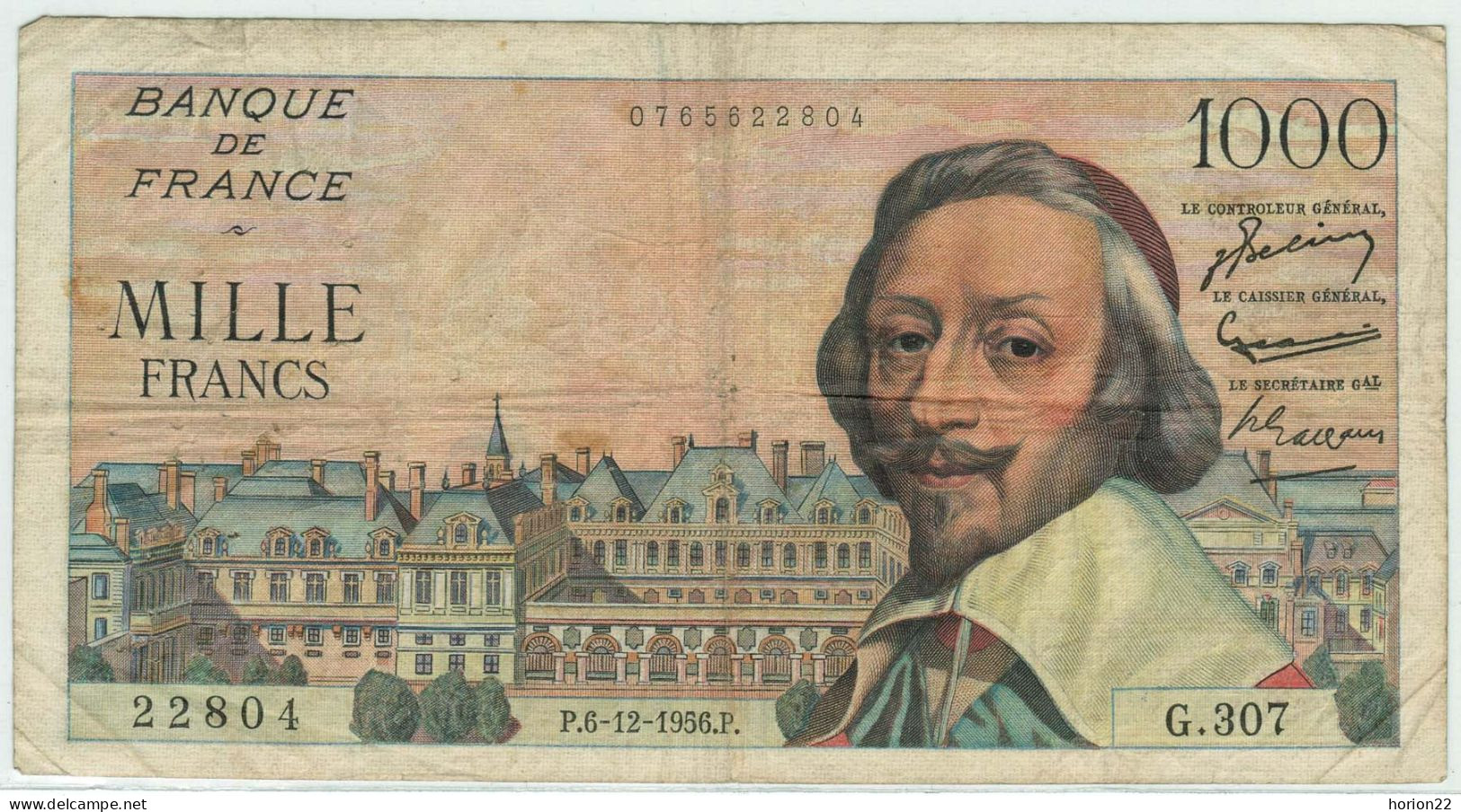 1000 FRANCS RICHELIEU P 6 12 1956 P 22804 G 307 - 1 000 F 1953-1957 ''Richelieu''