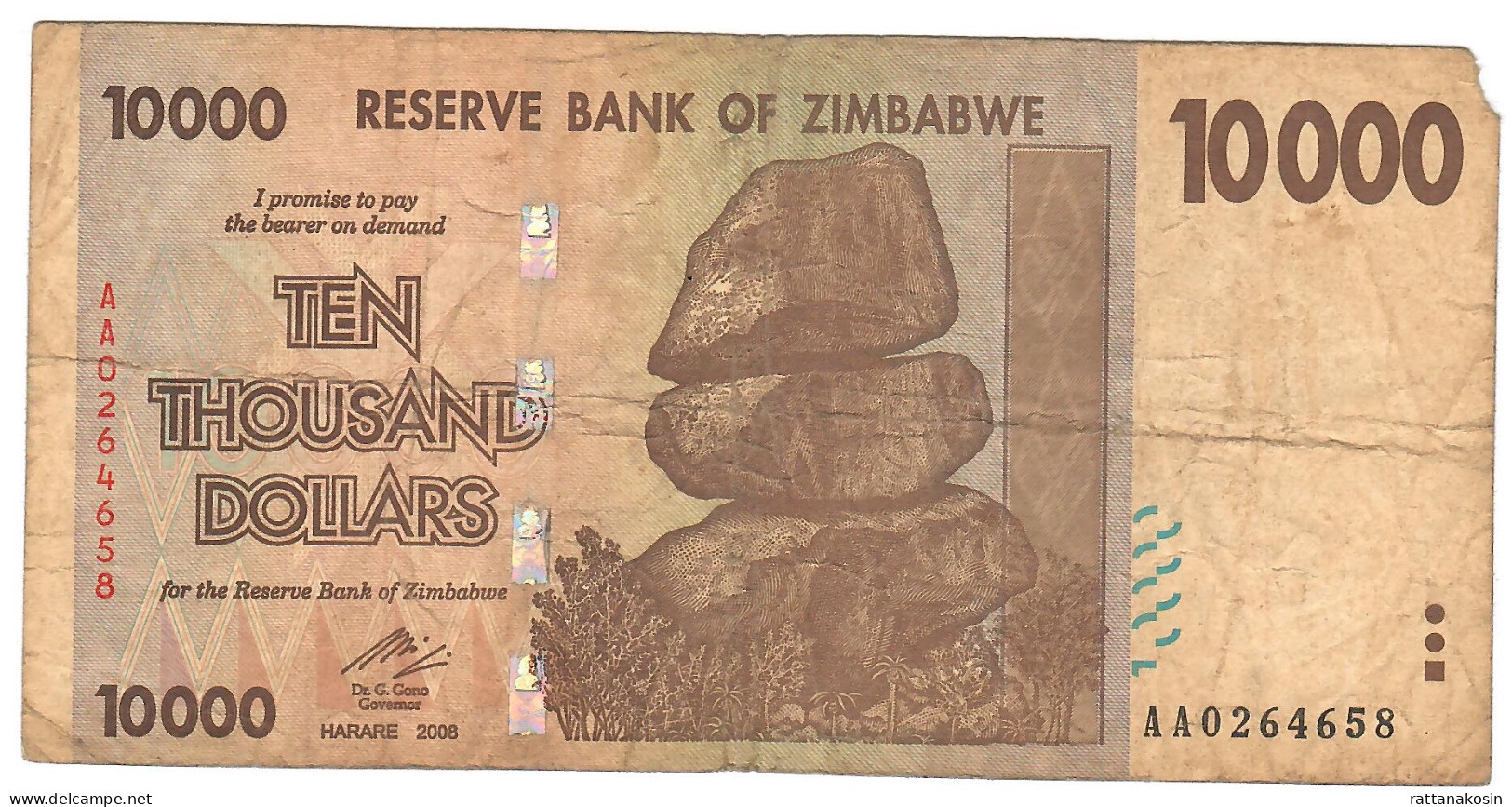 ZIMBABWE P72 10000 Or 10.000 DOLLARS 2008  #AA    VG-F - Zimbabwe