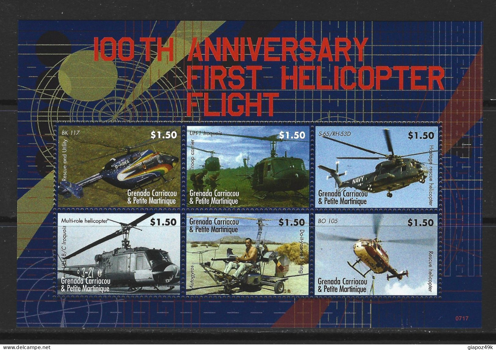 ● 2007 GRENADA ֎ 100th Anniversary First Helicopter Fligth ֍ Elicotteri ● BF ** Di 6 Valori ● $ 9,00 ● Lotto N. XX ● - Grenada (1974-...)