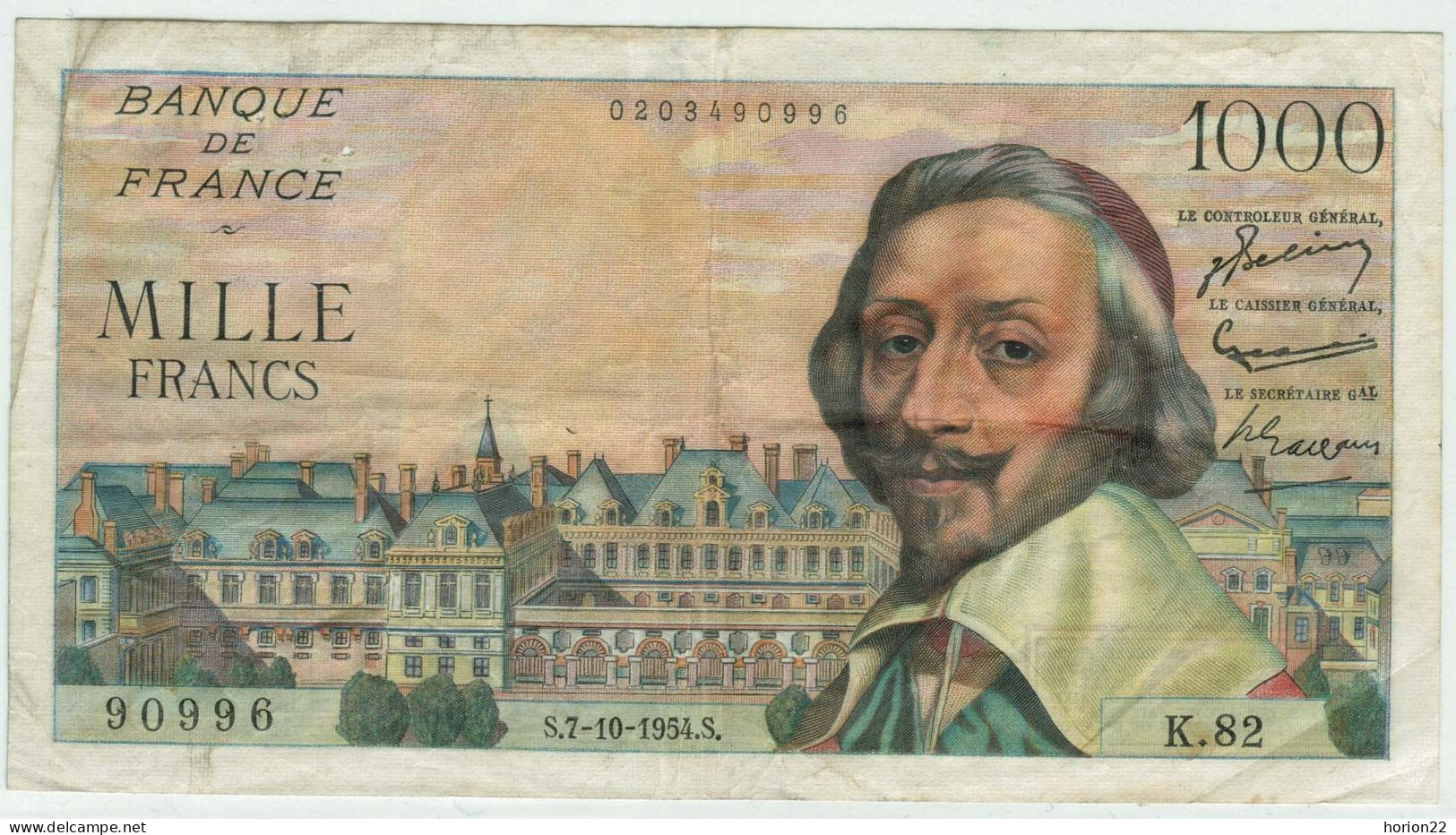 1000 FRANCS RICHELIEU S 7 10 1954 S 90996 K 82 - 1 000 F 1953-1957 ''Richelieu''