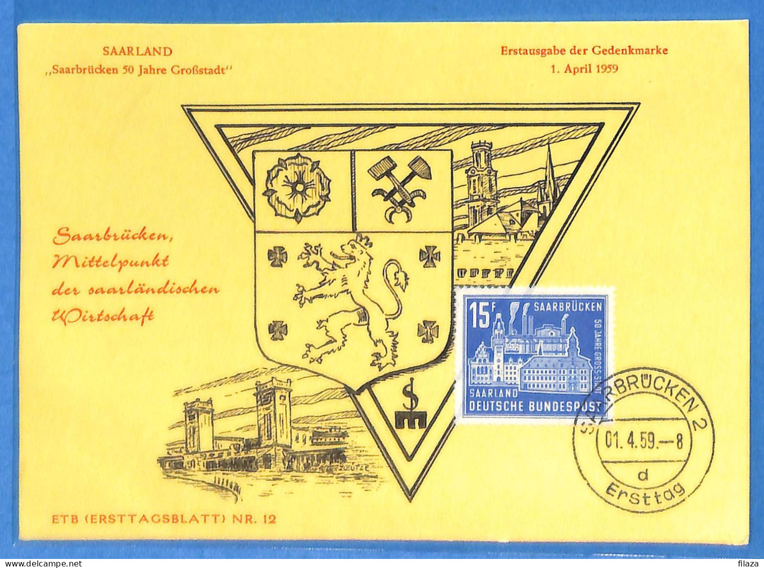 Saar - 1959 - Carte Postale FDC De Saarbrücken - G30647 - Lettres & Documents