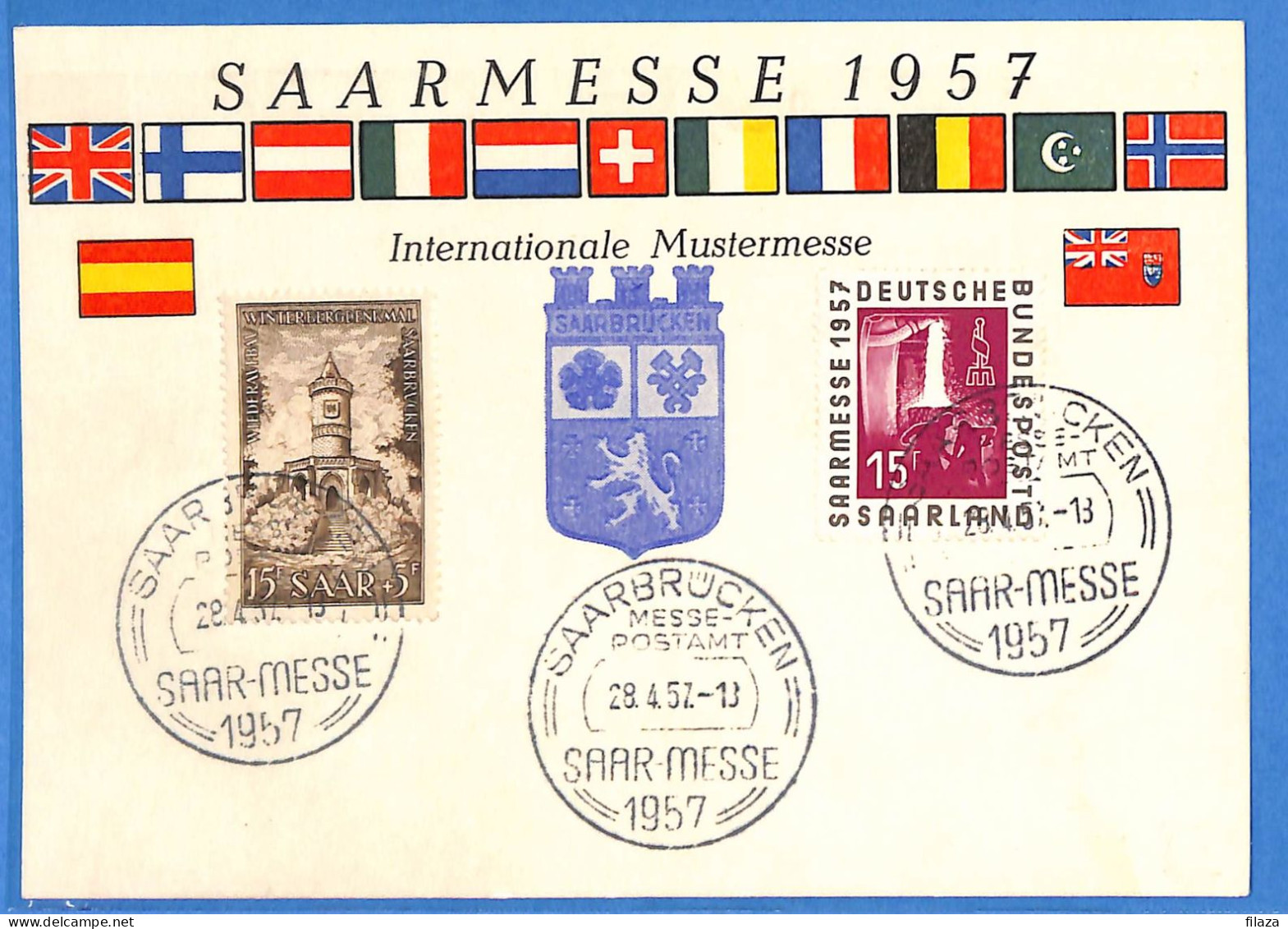 Saar - 1957 - Carte Postale FDC De Saarbrücken - G30641 - Brieven En Documenten