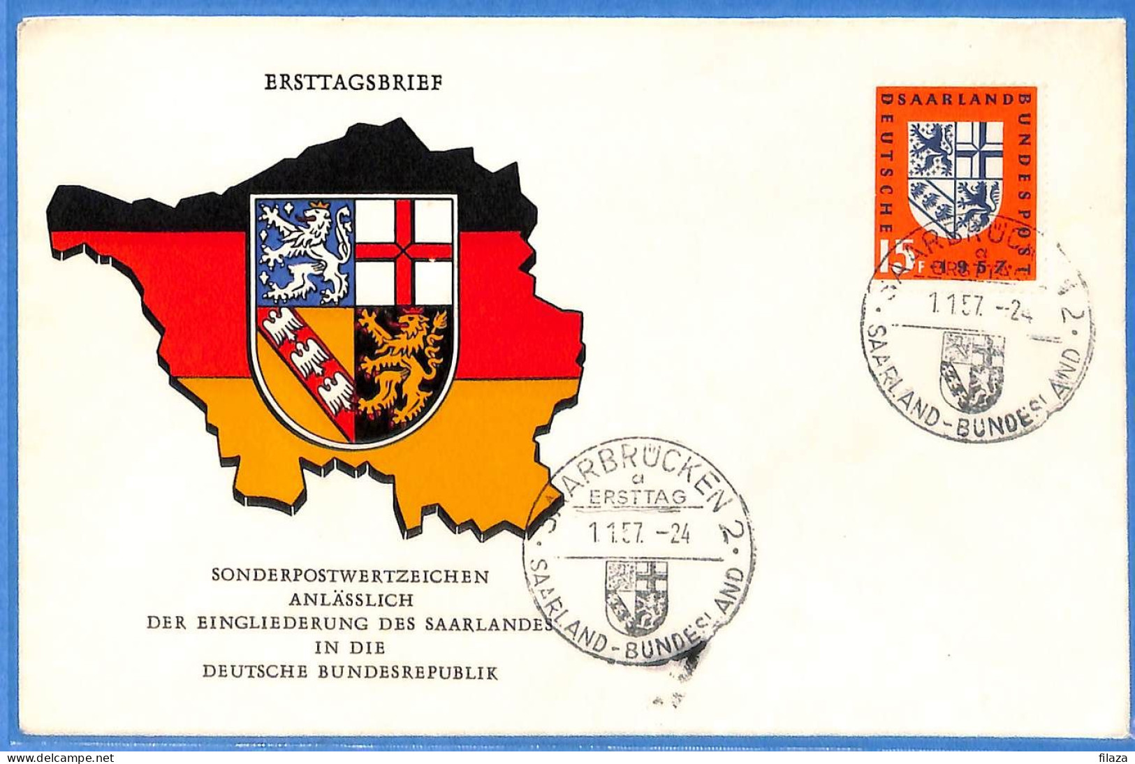 Saar - 1957 - Lettre FDC De Saarbrücken - G30600 - Brieven En Documenten