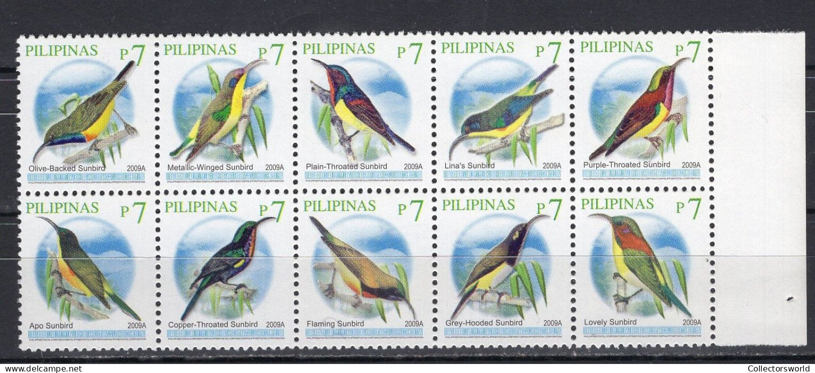 Philippines Serie 10v 2009 Year 2009A On Stamps - Birds Sunbirds MNH - Filipinas