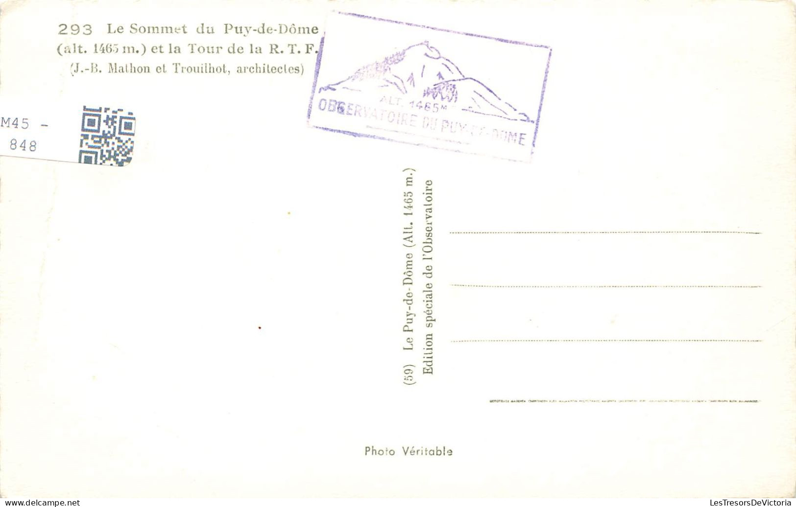 FRANCE - Le Sommet Du Puy De Dôme (Alt 1465m)  Et La Tour De La RTF - Vue Générale - Carte Postale Ancienne - Autres & Non Classés