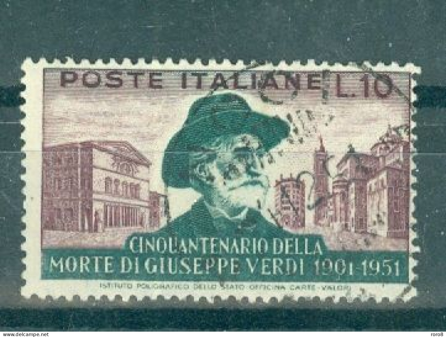ITALIE - N°615 Oblitéré - Cinquantenaire De La Mort Du Compositeur Verdi. Portraits Divers Du Compositeur. - 1946-60: Used
