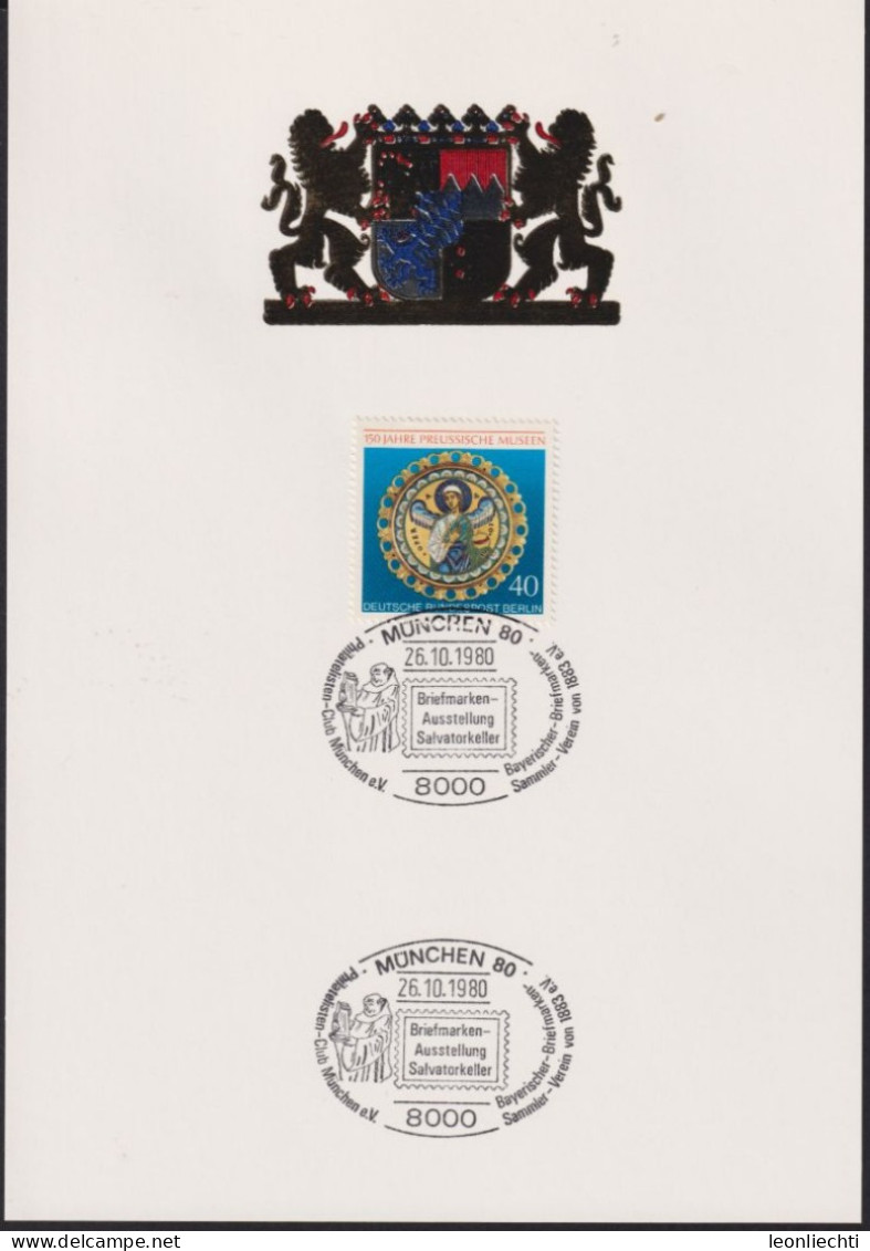 1980 Berlin Mi:DE-BE 625, Sonderstempel: München 80, Briefmarkenausstellung Salvatorkeller, Bayrischer BMV. 26.101980 - Covers & Documents