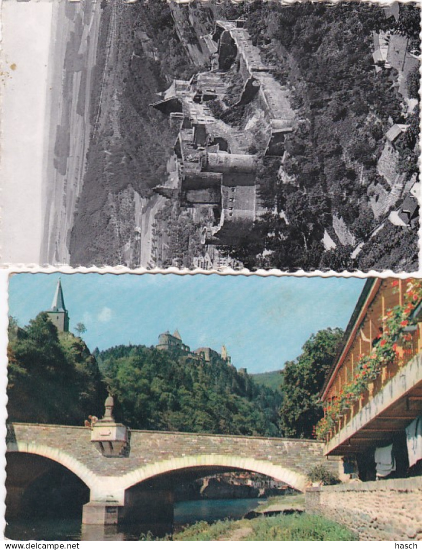 3834	422	Vianden, Le Pont – Les Ruines (2 Cartes) (voir Coins, Voir Verso) - Vianden