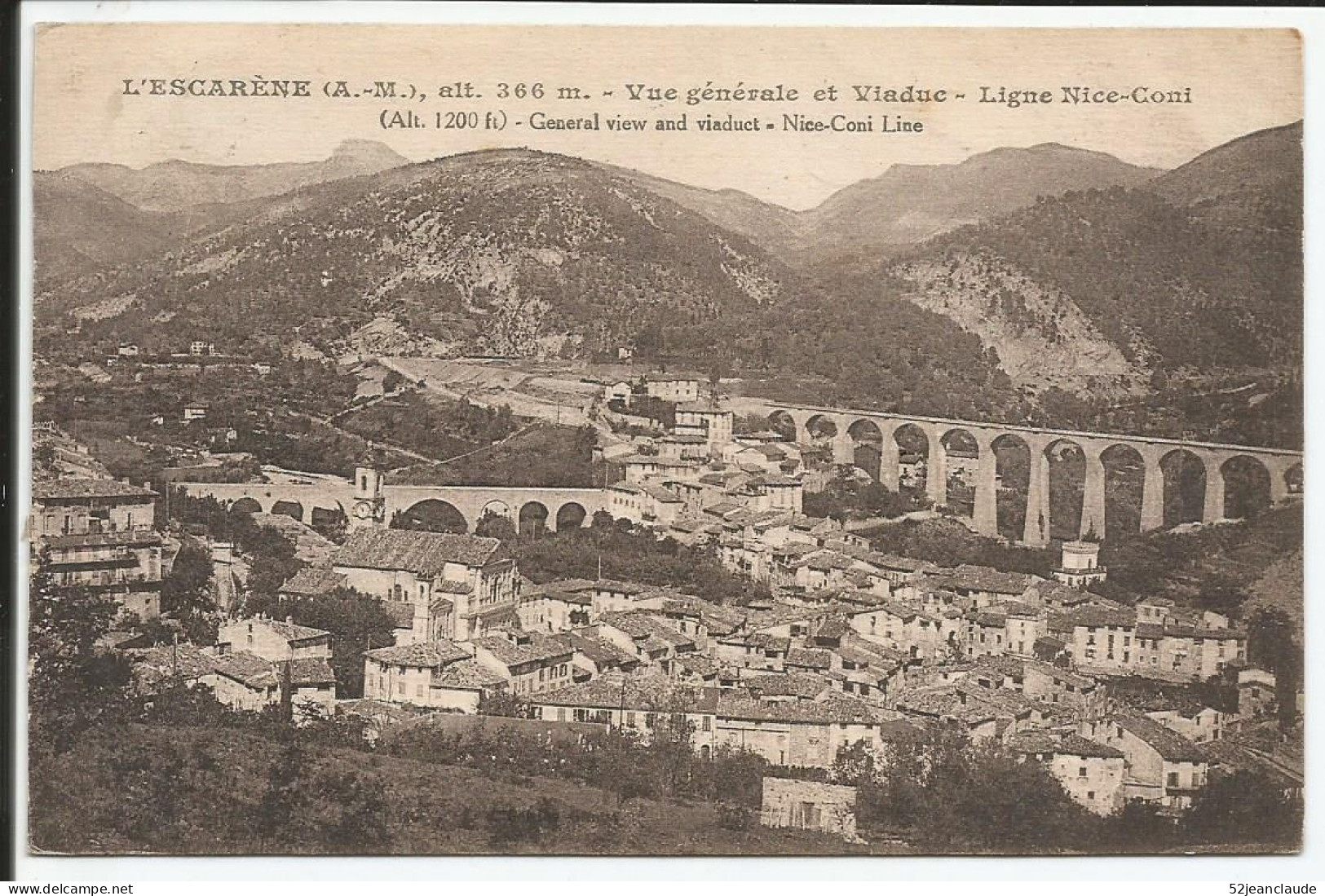Vue Générale Et Viaduc Ligne Nice Coni 1925 - L'Escarène