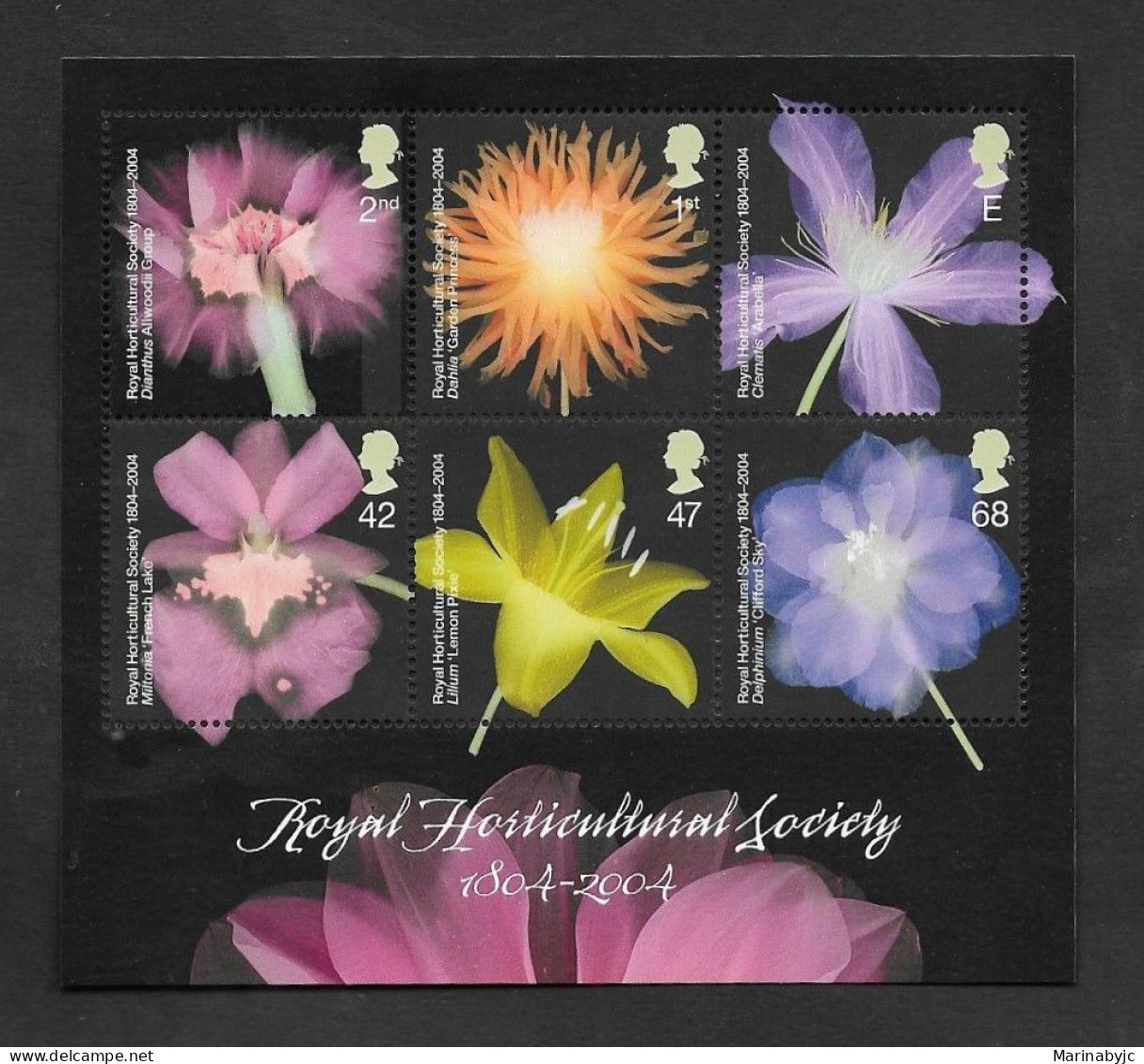 SE)2004 GREAT BRITAIN, FROM THE FLORA SERIES, 2ND CENTENARY OF THE ROYAL HORTICULTURAL SOCIETY, VARIETY OF FLOWERS, SS, - Unused Stamps