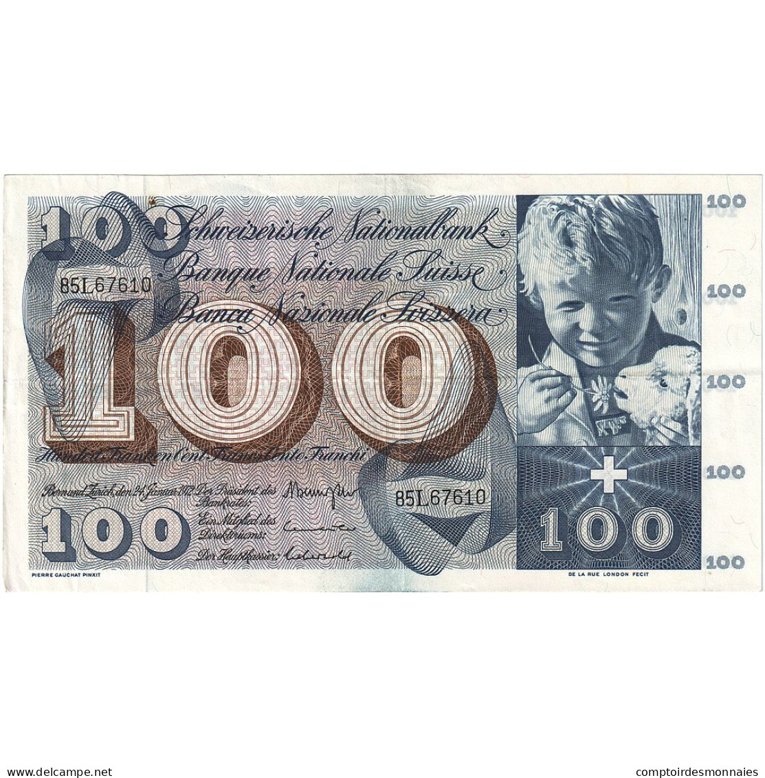 Billet, Suisse, 100 Franken, 1972, 1972-01-24, KM:49n, TTB - Schweiz