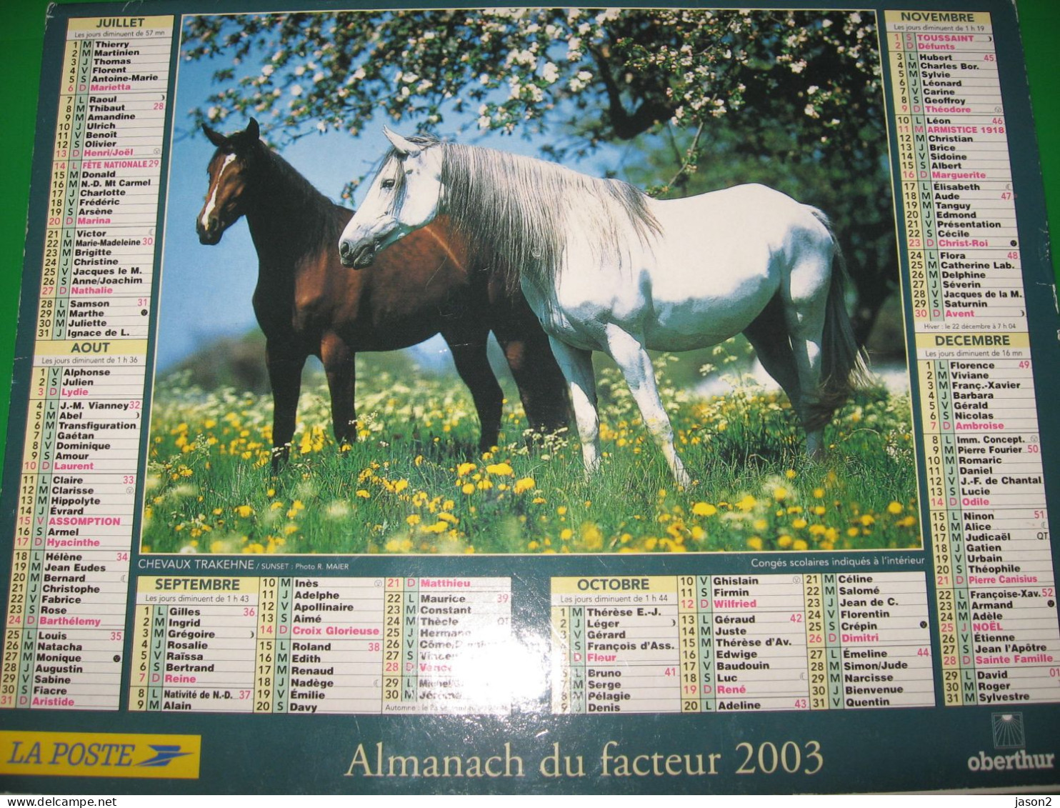 Almanach Du Facteur 2003 , Calendrier Chevaux Berger Allemand ( Nord 59) - Big : 2001-...