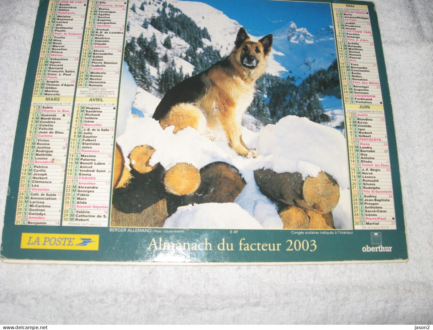 Almanach Du Facteur 2003 , Calendrier Chevaux Berger Allemand ( Nord 59) - Tamaño Grande : 2001-...