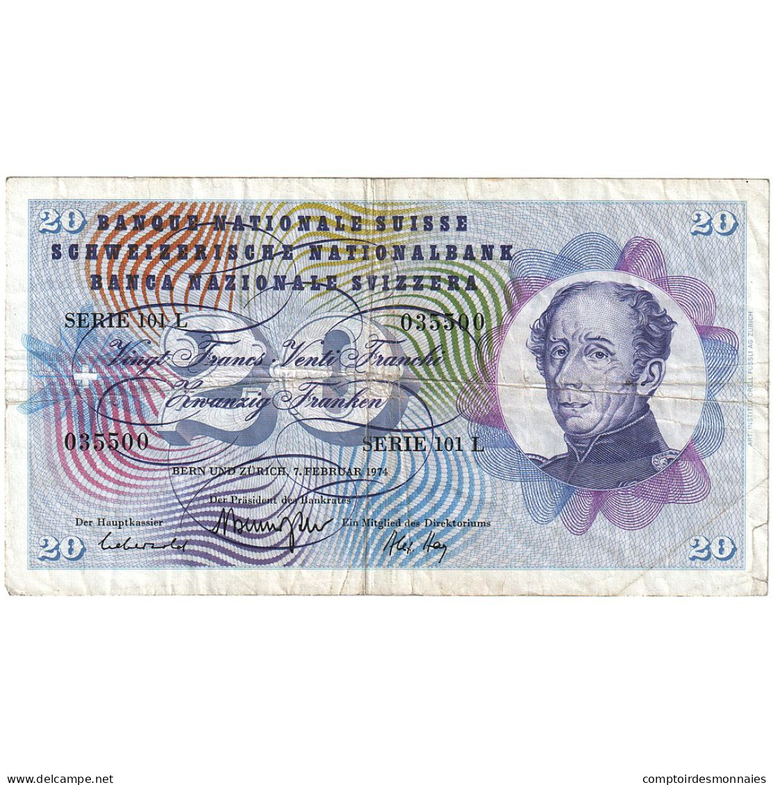 Billet, Suisse, 20 Franken, 1974, 1974-02-07, KM:46v, TB+ - Switzerland