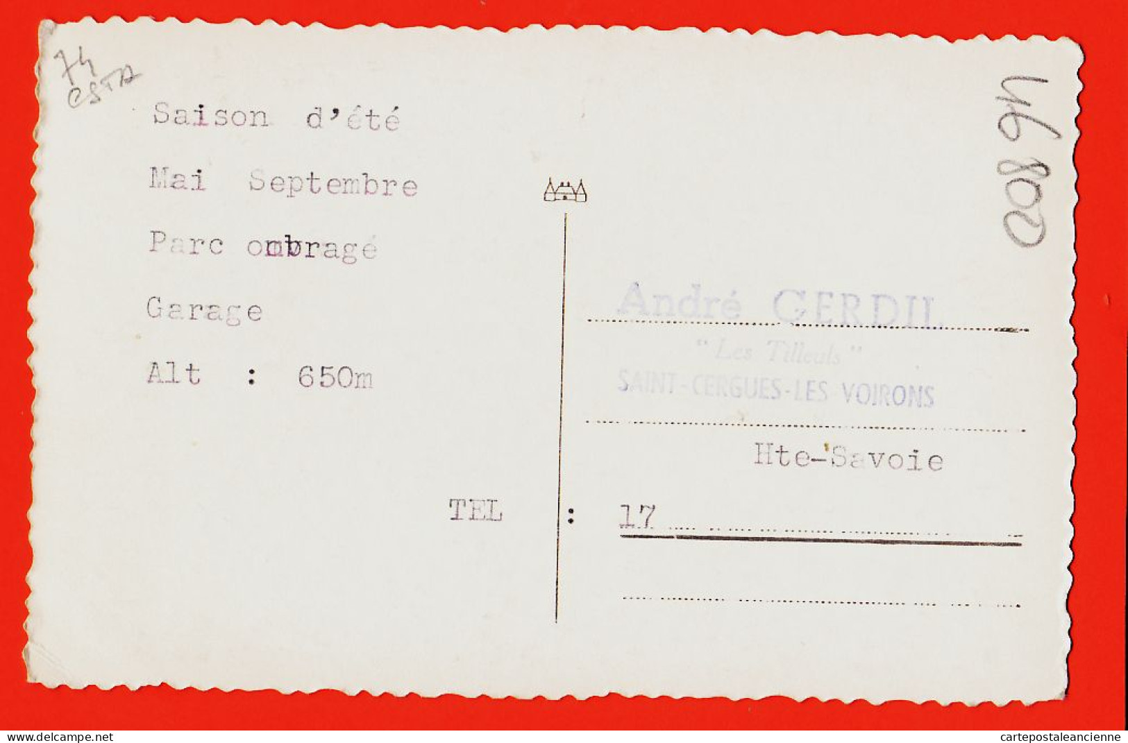 20961 / SAINT-CERGUES-les-VOIRONS (74) Hotel Les TILLEULS Tampon Propriétaire André GERDIL Cppub 1950s Photo-Bromure St - Saint-Cergues