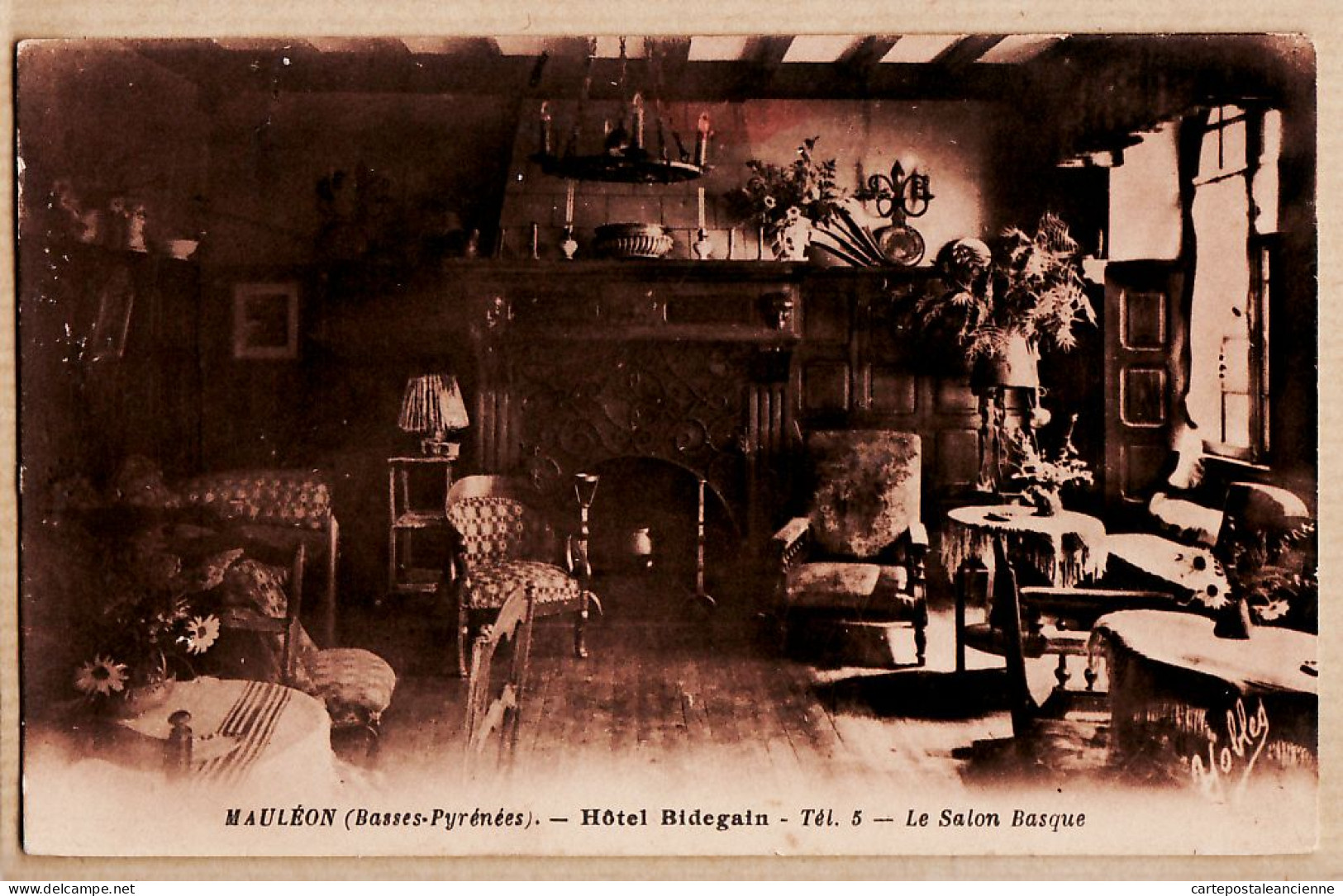 20706 / ⭐ ◉  64-Euskadi MAULEON Hotel BIDEGAIN Salon BASQUE 1930s Pyrenées Atlantiques - YOBLED Marcel DELBOY  - Mauleon Licharre