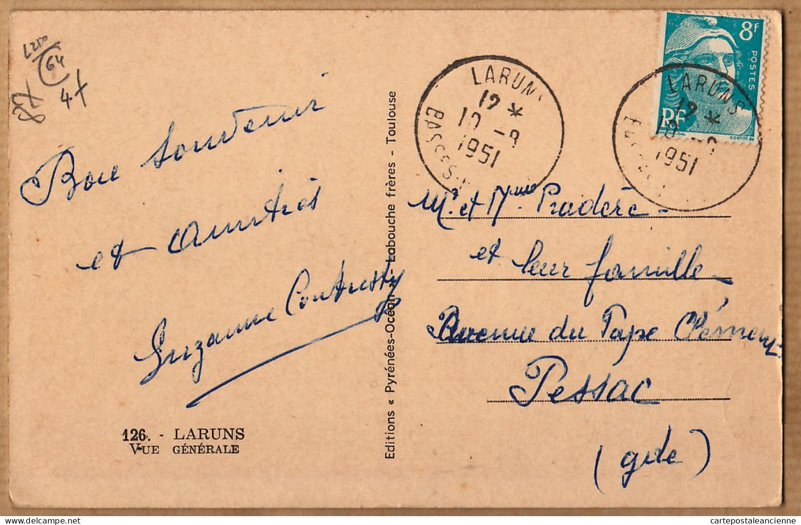 20744 / 64-LARUNS Vue Générale 10.09.1951 - ELFE LABOUCHE N°126 - Basses Pyrenées Atlantiques - Laruns