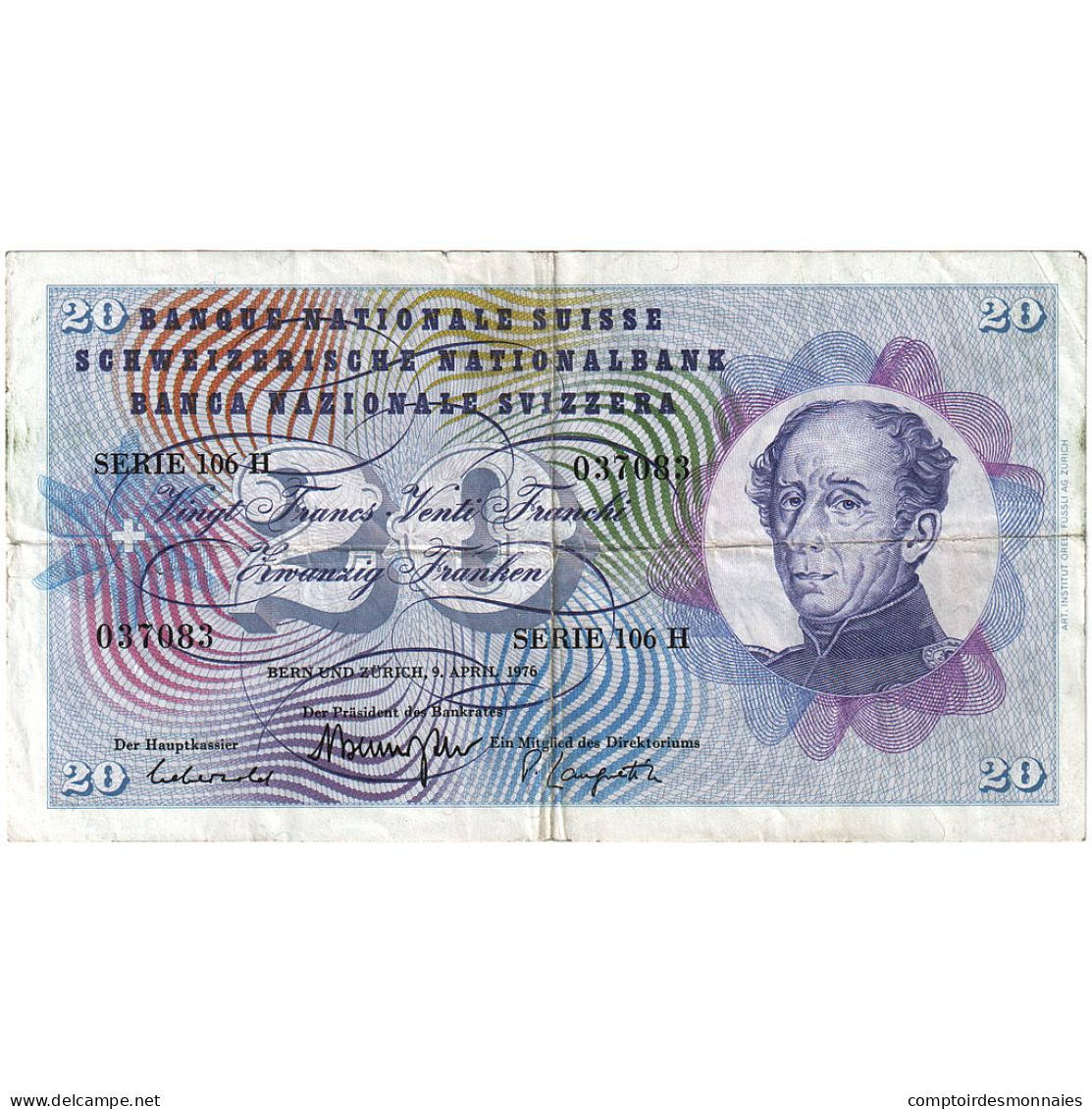 Billet, Suisse, 20 Franken, 1976, 1976-04-09, KM:46r, TB+ - Suiza