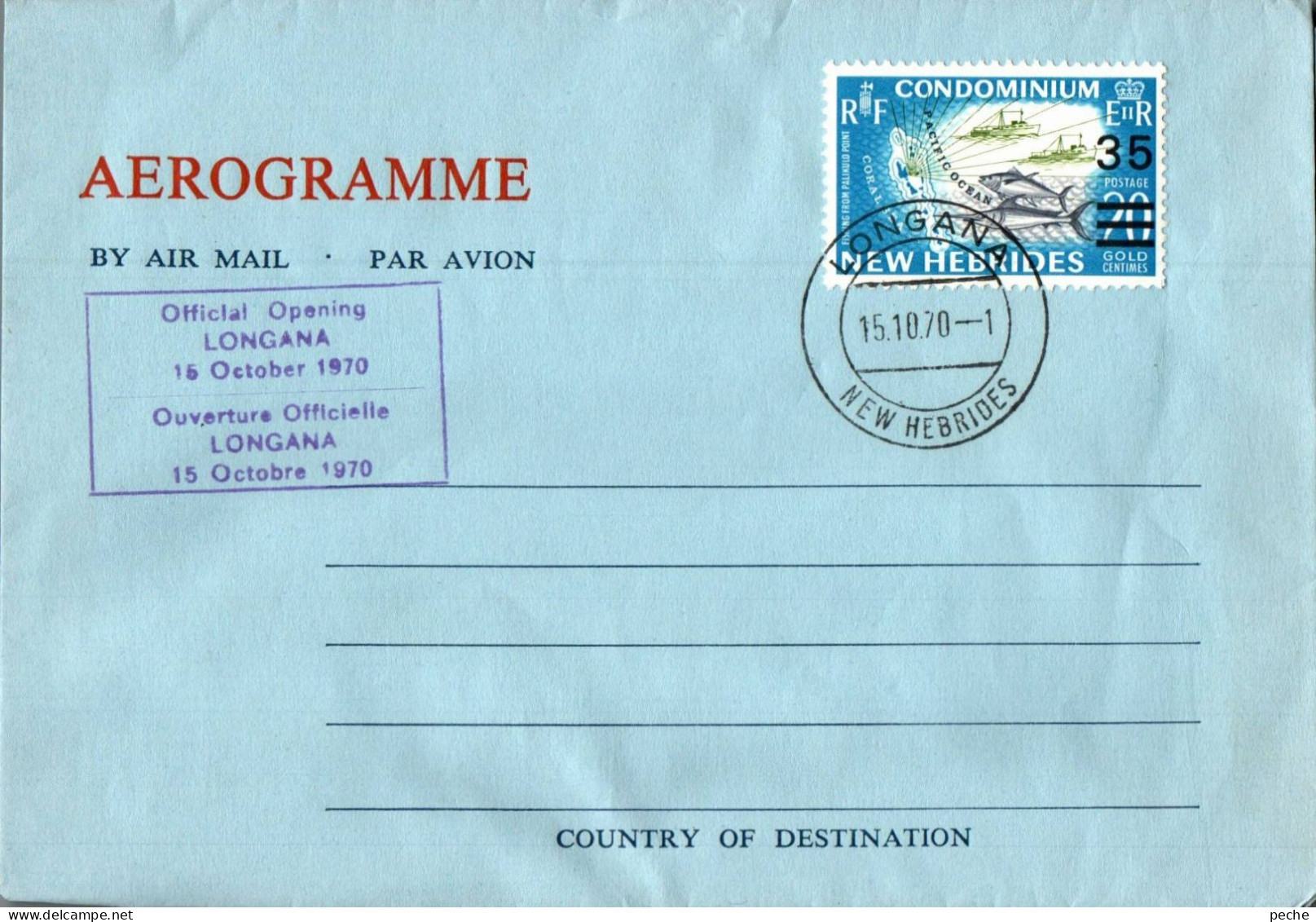 N°1902 V -aerogramme New Hebrides 1970 - Covers & Documents