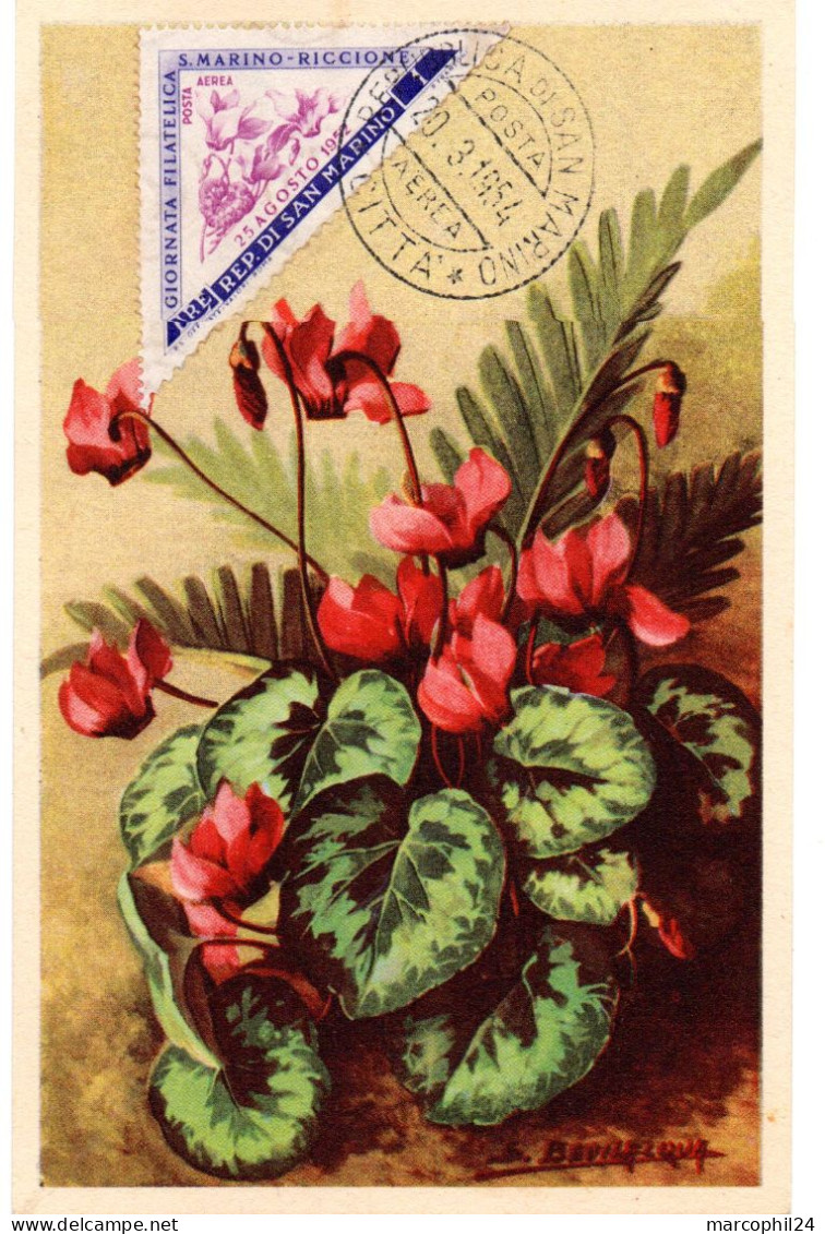 FLEUR + CYCLAMENS (Cyclamen) = SAINT-MARIN 1952 = CARTE MAXIMUM + N° Yvert  PA 92 - Andere & Zonder Classificatie