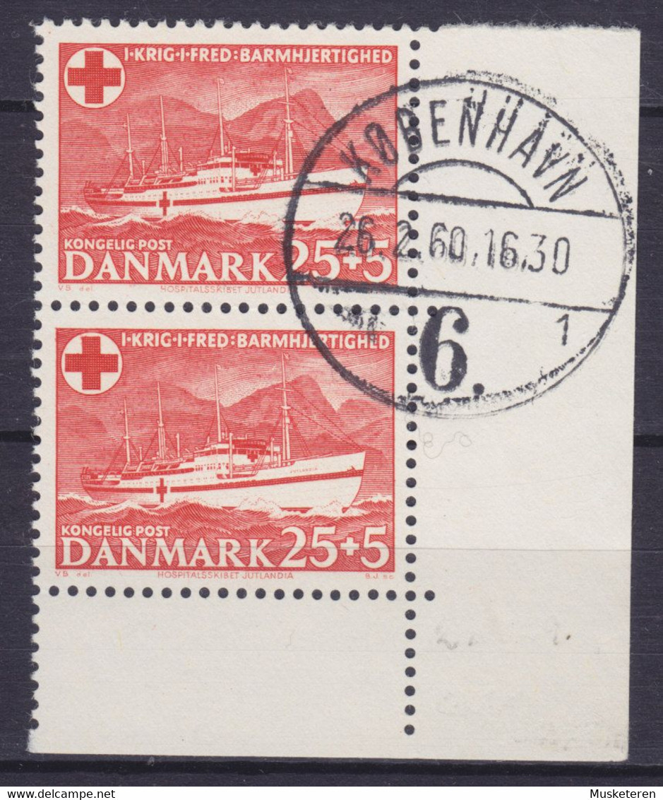 Denmark 1951 Mi. 329, 25 Ø + 5 Ø Red Cross Rotes Kreuz Croix Rouge Rotes Kreuz LazarettSchiff Ship Jutlandia Corner Rand - Oblitérés